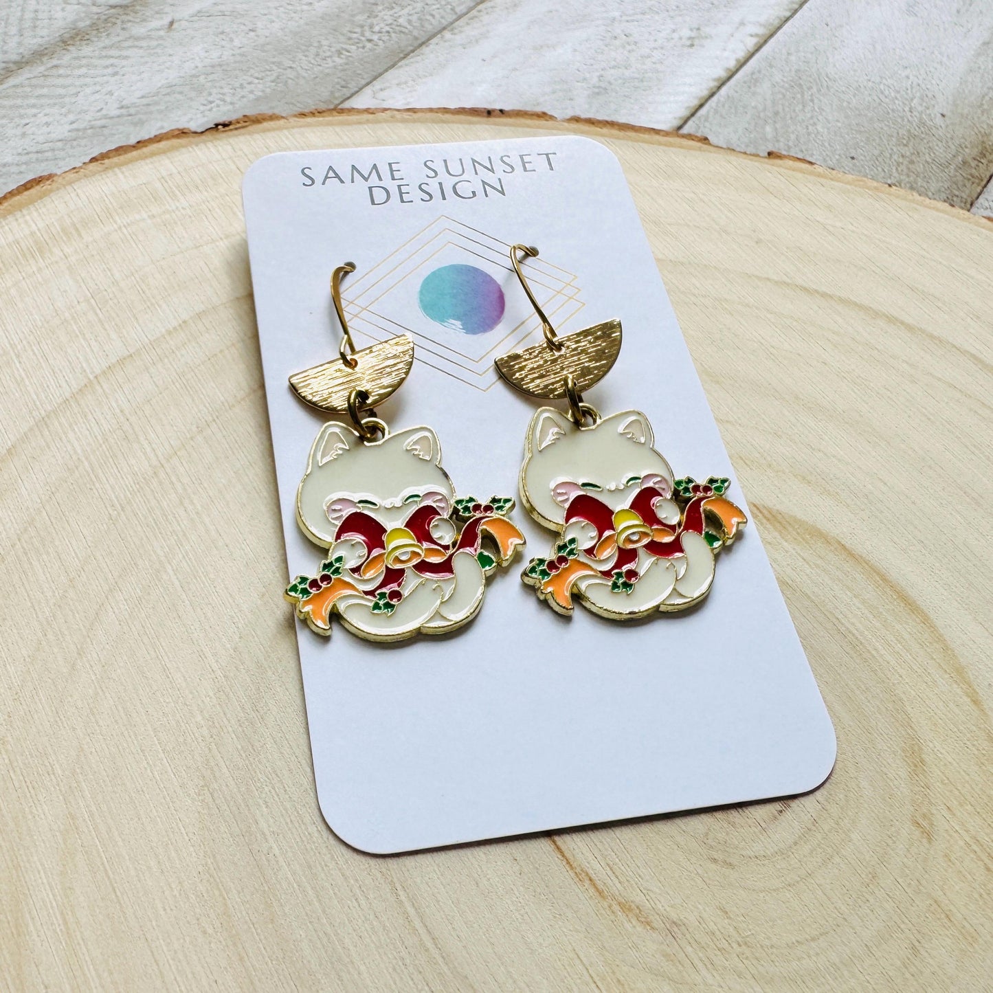 Christmas Cat Earrings, Cat Earrings Dangle, Kawaii, Tween Jewelry, Kitty Jewelry, Boho Dangle Earrings, Christmas Gifts for Aunt