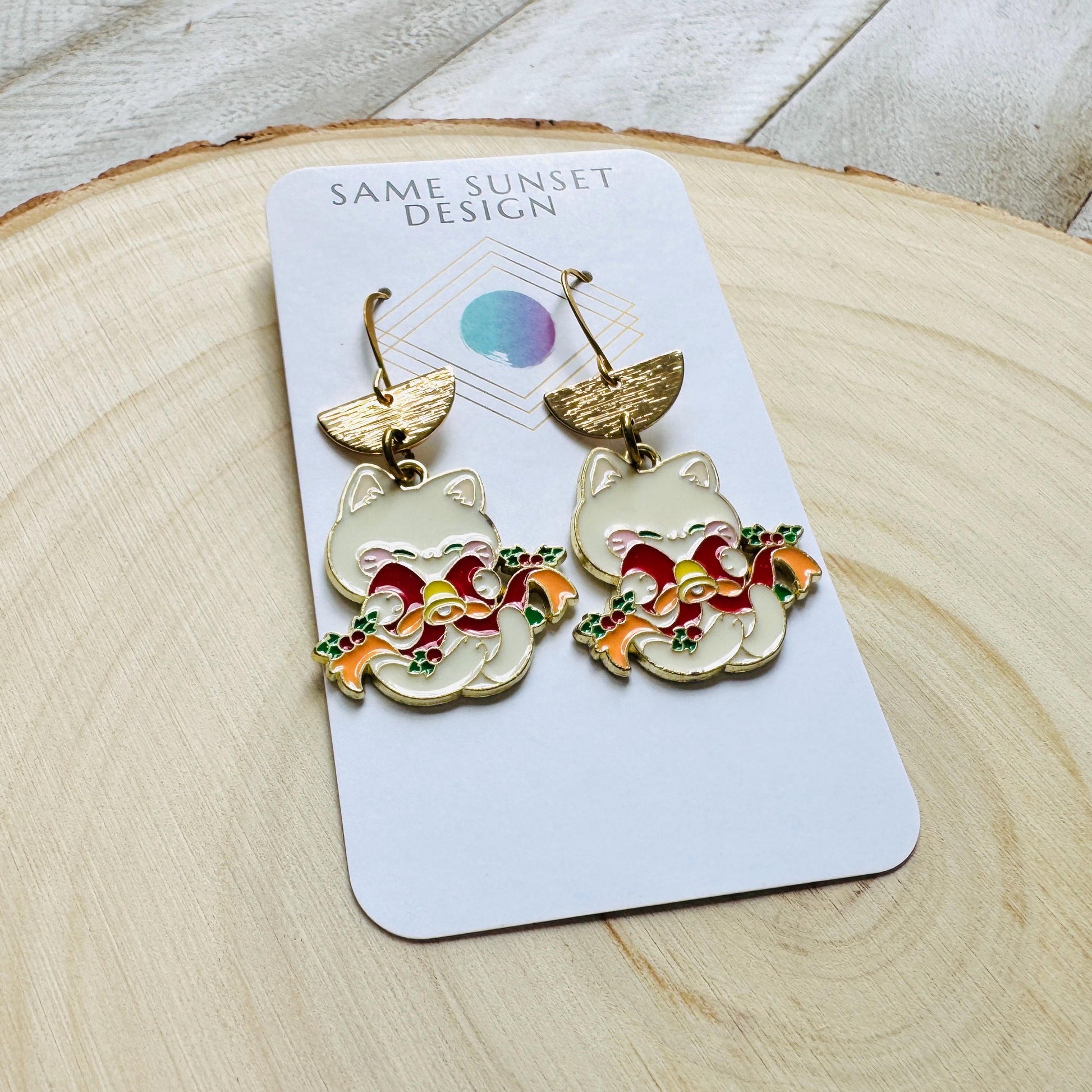 Christmas Cat Earrings, Cat Earrings Dangle, Kawaii, Tween Jewelry, Kitty Jewelry, Boho Dangle Earrings, Christmas Gifts for Aunt
