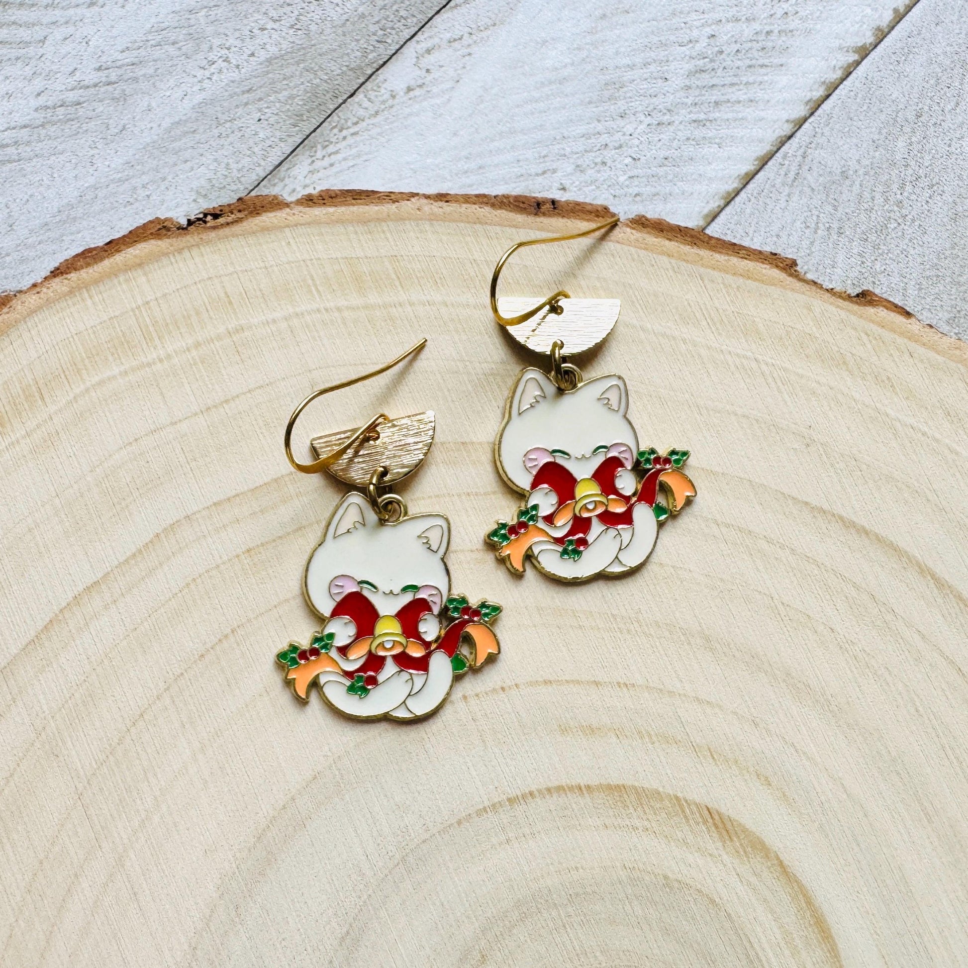 Christmas Cat Earrings, Cat Earrings Dangle, Kawaii, Tween Jewelry, Kitty Jewelry, Boho Dangle Earrings, Christmas Gifts for Aunt