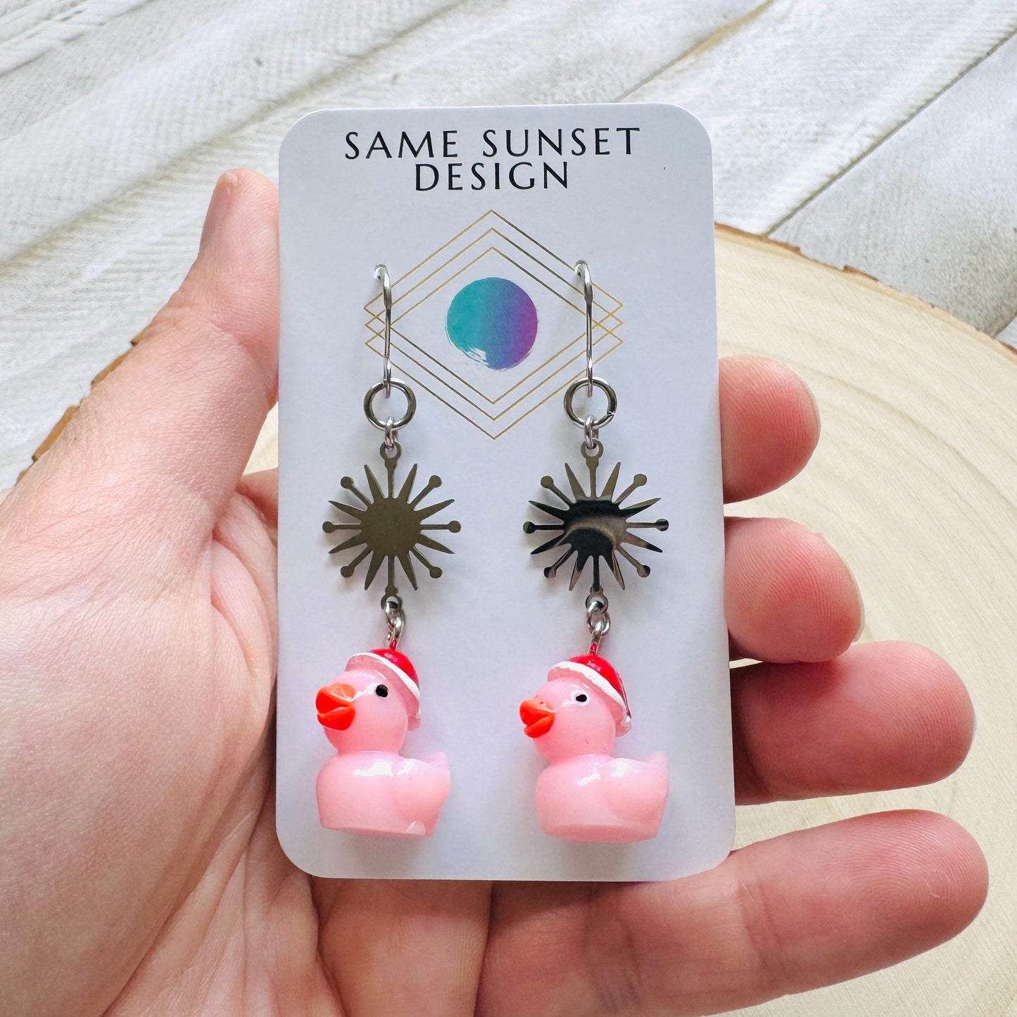 Duck Earrings, Pink Earrings, Holiday Earrings Dangle, Whimsigoth Earrings, Silver, Wanderlust Jewelry, Best Christmas Gifts for Women