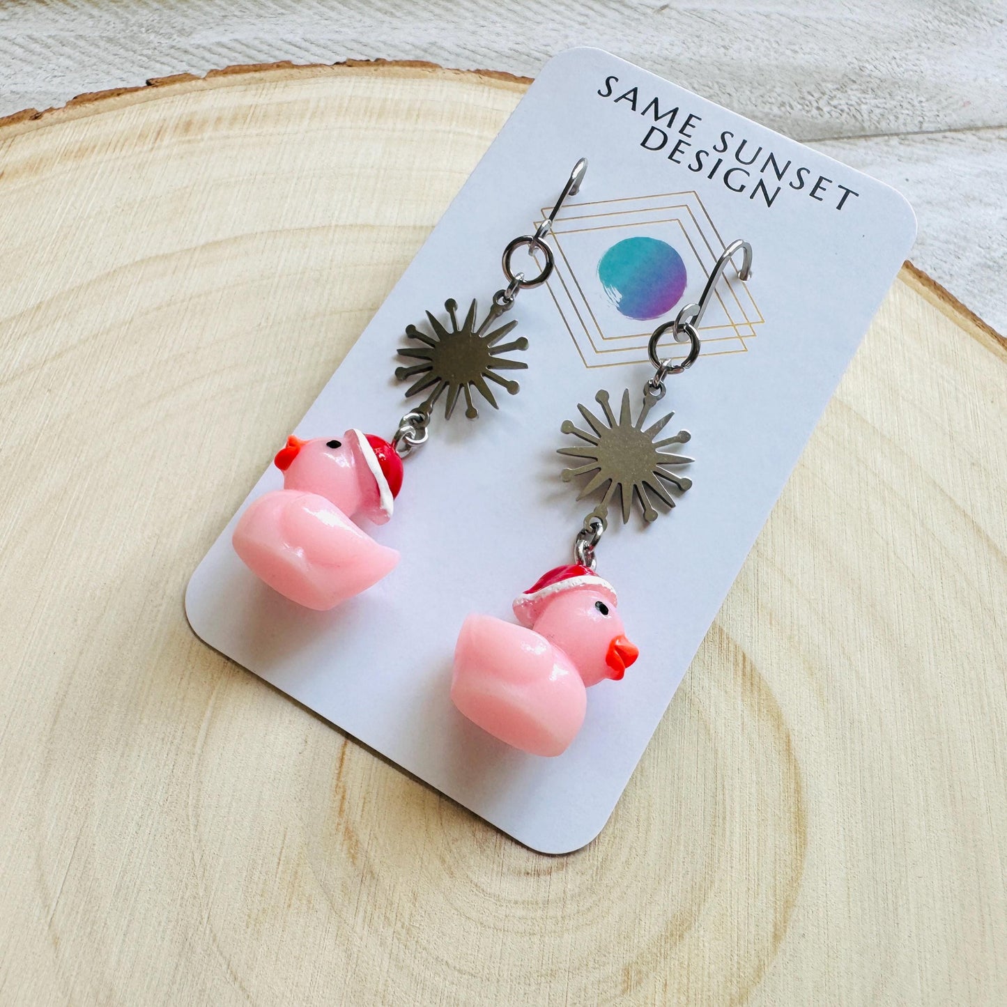 Duck Earrings, Pink Earrings, Holiday Earrings Dangle, Whimsigoth Earrings, Silver, Wanderlust Jewelry, Best Christmas Gifts for Women