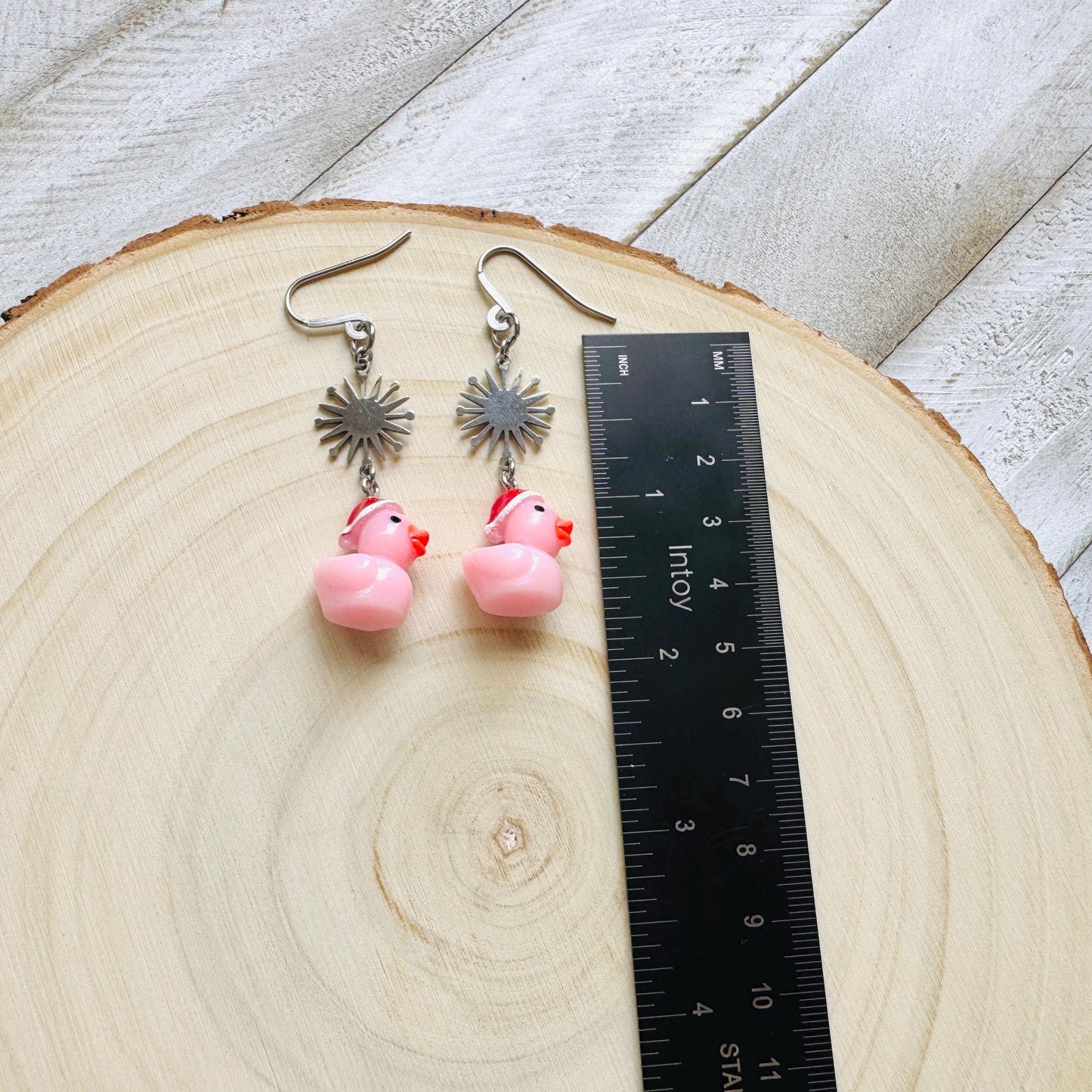 Duck Earrings, Pink Earrings, Holiday Earrings Dangle, Whimsigoth Earrings, Silver, Wanderlust Jewelry, Best Christmas Gifts for Women