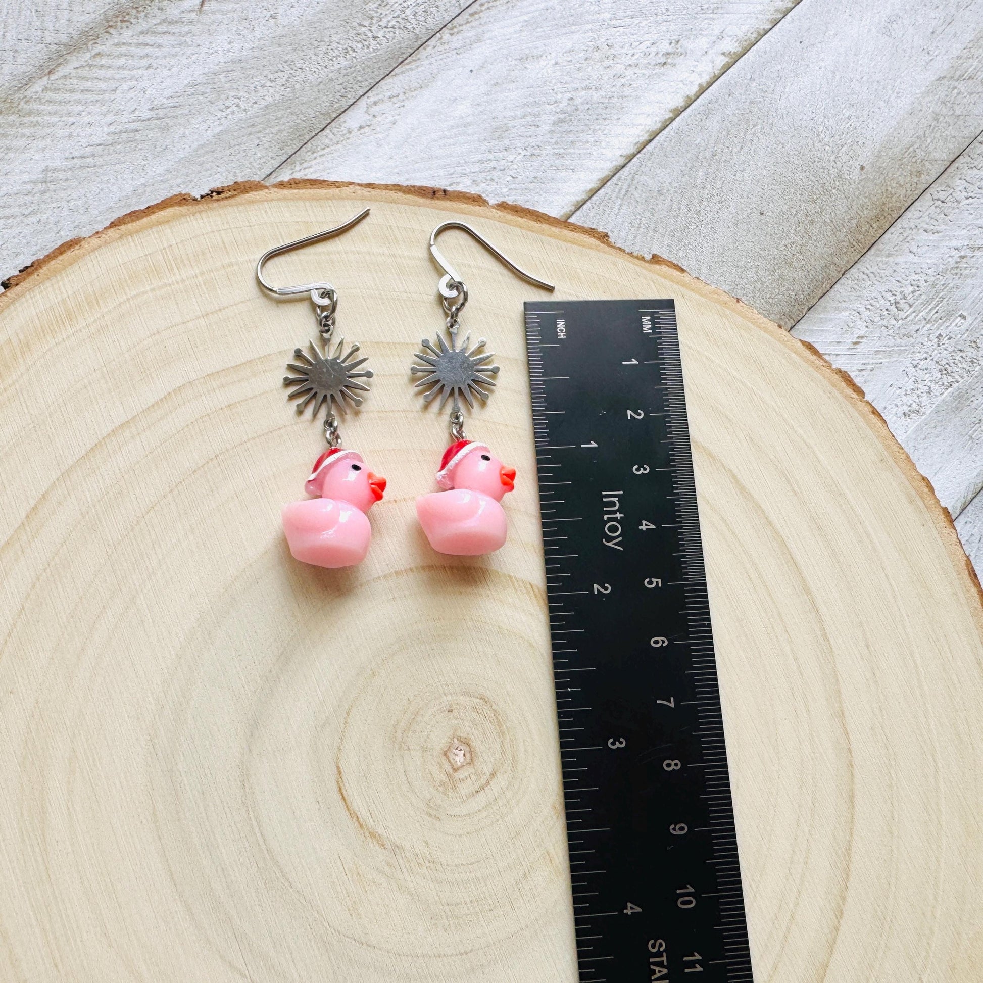 Duck Earrings, Pink Earrings, Holiday Earrings Dangle, Whimsigoth Earrings, Silver, Wanderlust Jewelry, Best Christmas Gifts for Women