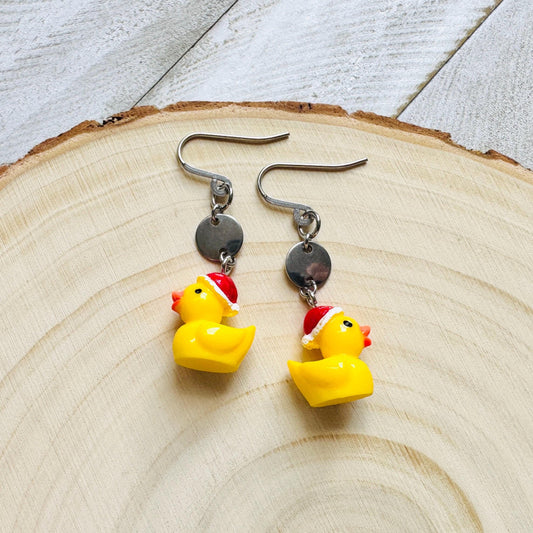 Duck Earrings, Holiday Earrings Dangle, Whimsigoth Earrings, Silver, 80s Vibes, Gothic Earrings Men, Christmas Gifts for Best Friends
