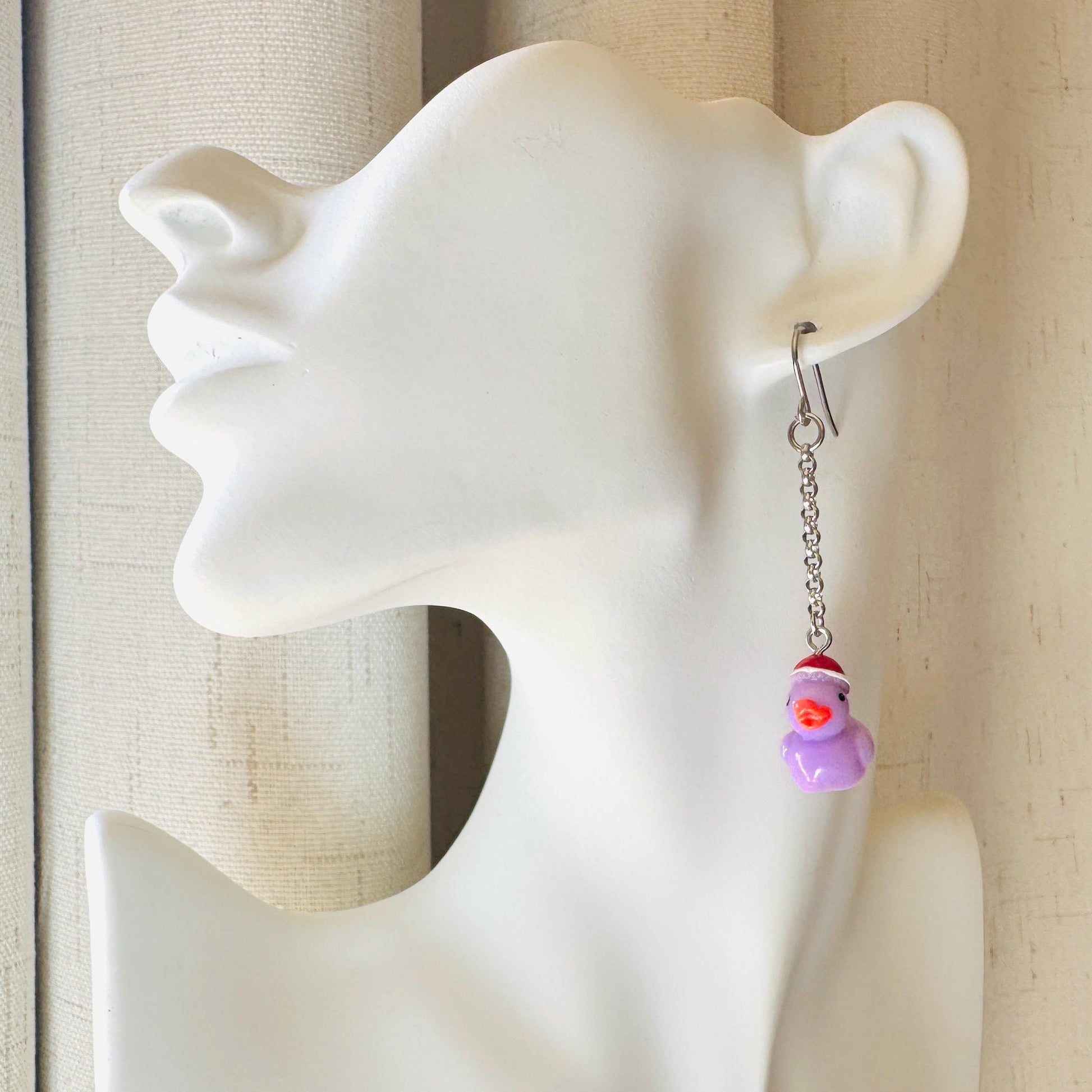 Duck Earrings, Holiday Earrings Dangle, Whimsigoth Earrings, Silver, 80s Vibes, Stainless Steel Earrings, Christmas Gifts for Best Friends
