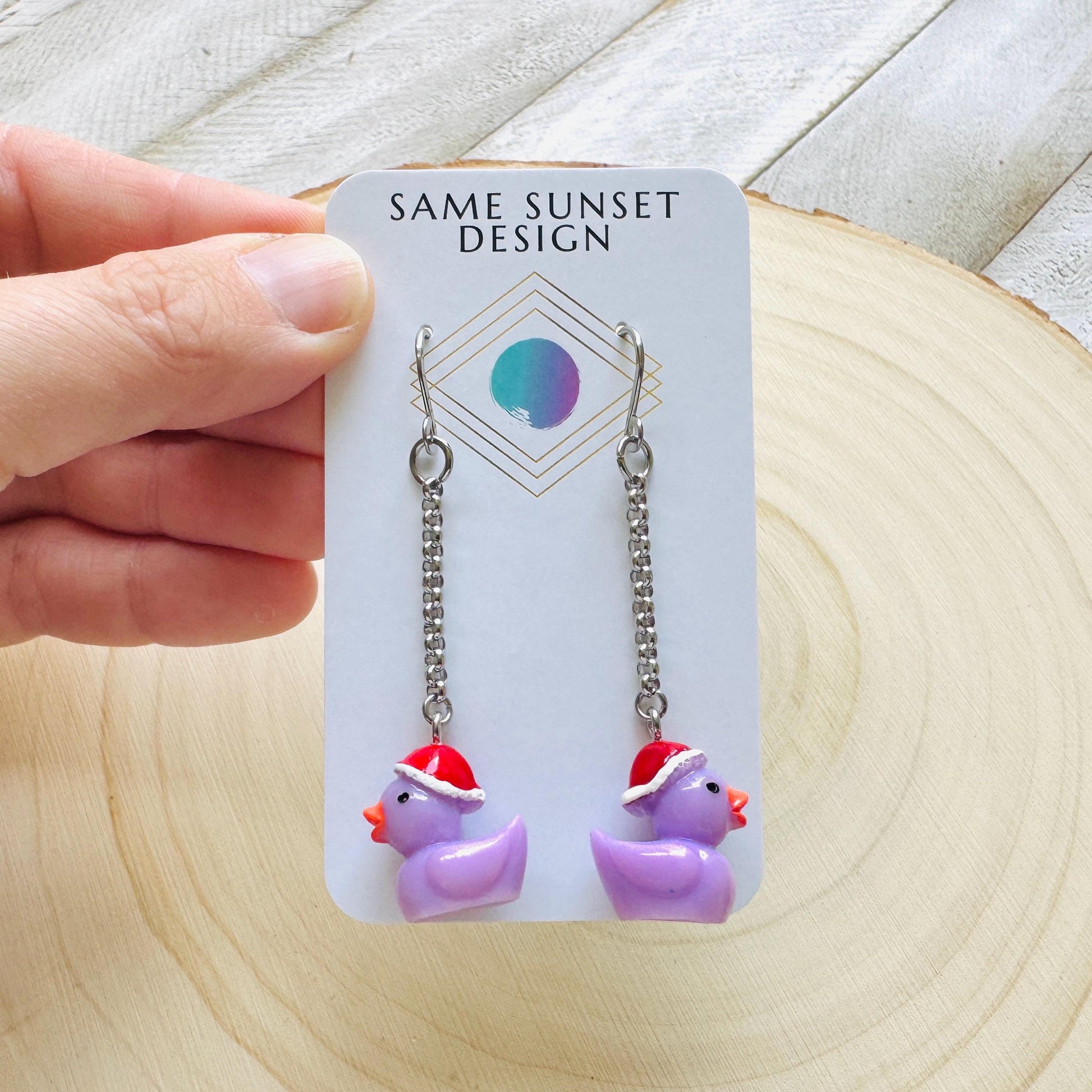 Duck Earrings, Holiday Earrings Dangle, Whimsigoth Earrings, Silver, 80s Vibes, Stainless Steel Earrings, Christmas Gifts for Best Friends