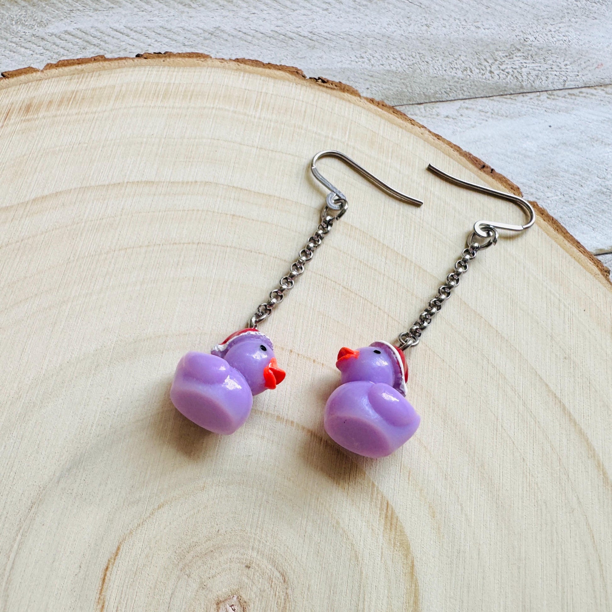 Duck Earrings, Holiday Earrings Dangle, Whimsigoth Earrings, Silver, 80s Vibes, Stainless Steel Earrings, Christmas Gifts for Best Friends
