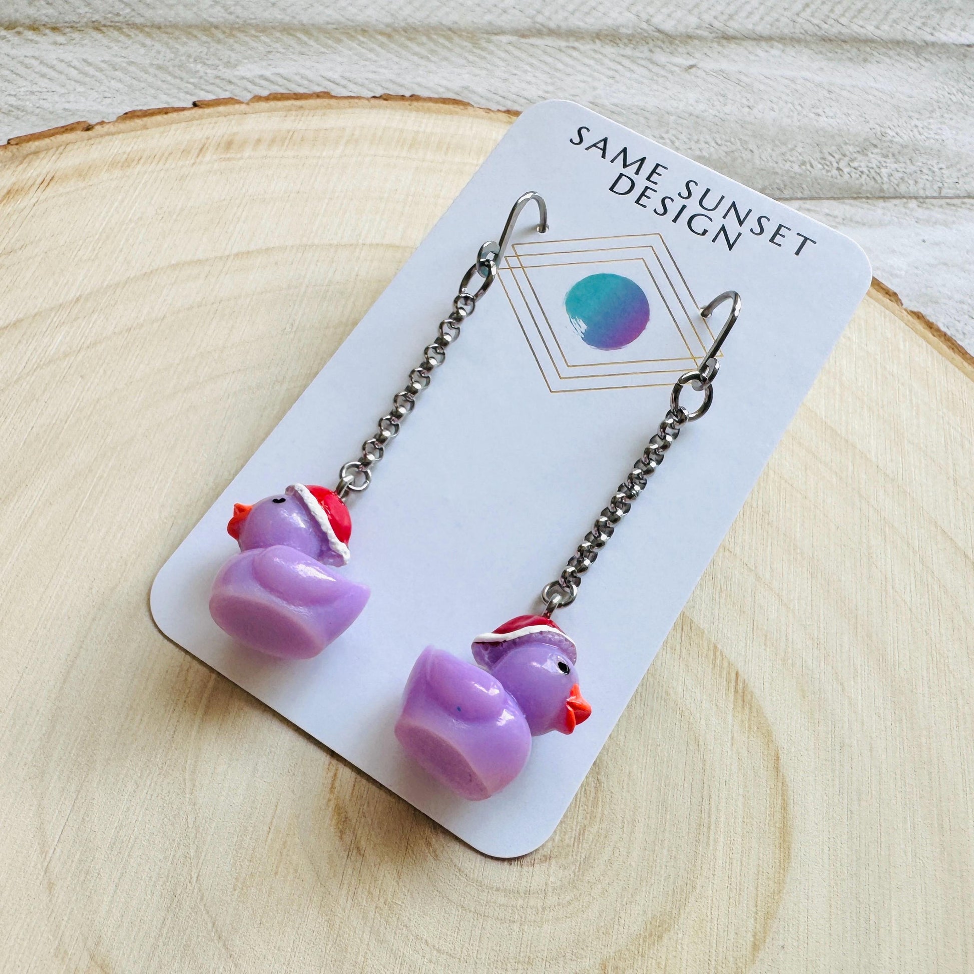 Duck Earrings, Holiday Earrings Dangle, Whimsigoth Earrings, Silver, 80s Vibes, Stainless Steel Earrings, Christmas Gifts for Best Friends