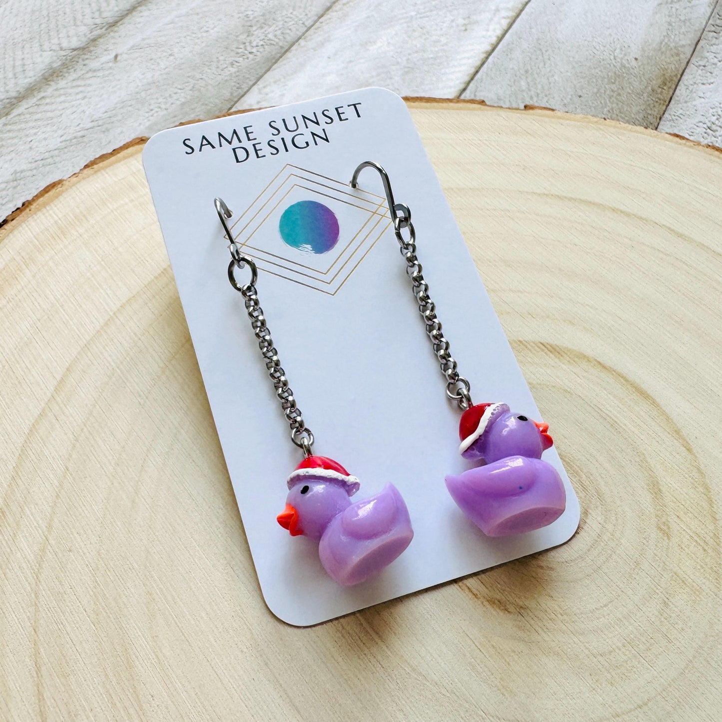 Duck Earrings, Holiday Earrings Dangle, Whimsigoth Earrings, Silver, 80s Vibes, Stainless Steel Earrings, Christmas Gifts for Best Friends