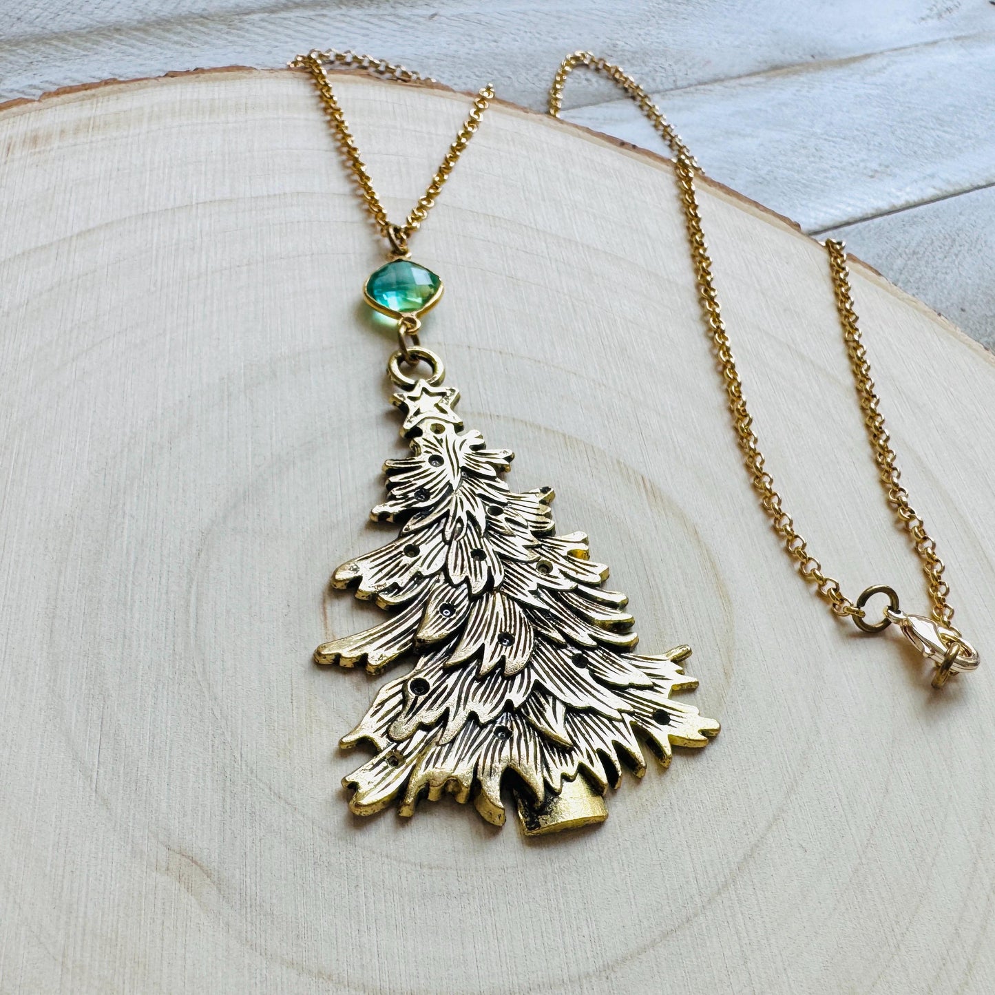 Christmas Tree Necklace, Aura Quartz Necklace, Boho Necklace, Geometric Jewelry, Friend Gifts for Women, Christmas Gifts for Aunt, Tree Art