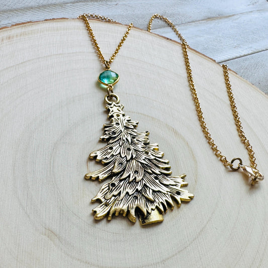 Christmas Tree Necklace, Aura Quartz Necklace, Boho Necklace, Geometric Jewelry, Friend Gifts for Women, Christmas Gifts for Aunt, Tree Art