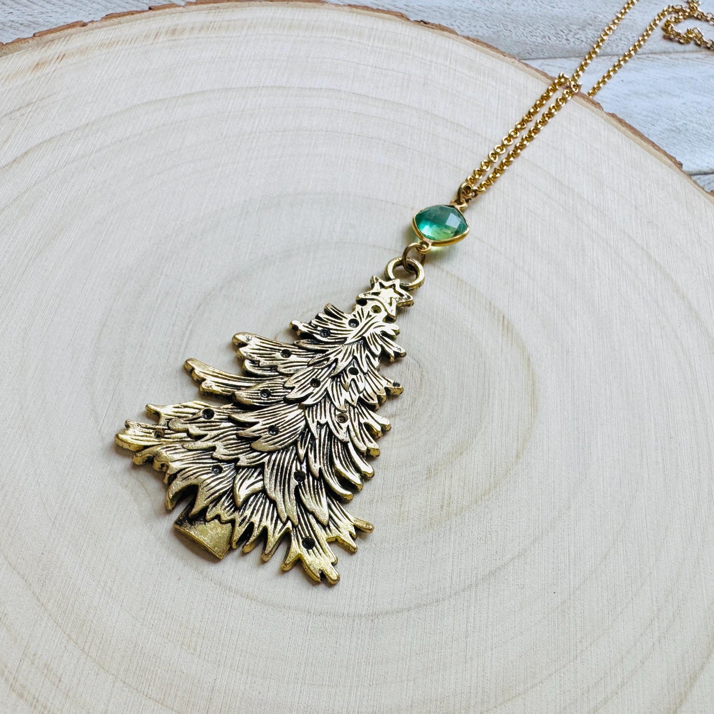 Christmas Tree Necklace, Aura Quartz Necklace, Boho Necklace, Geometric Jewelry, Friend Gifts for Women, Christmas Gifts for Aunt, Tree Art