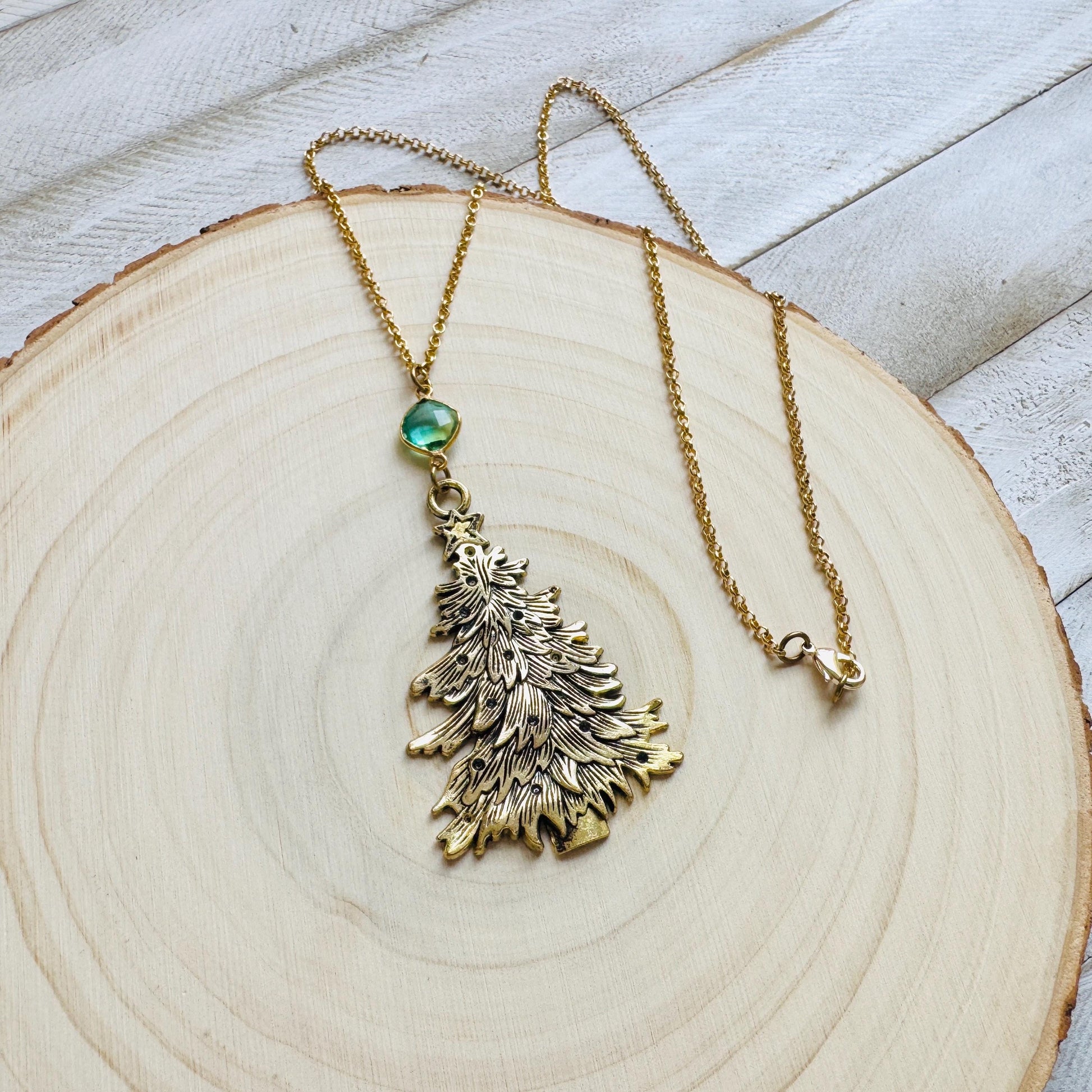 Christmas Tree Necklace, Aura Quartz Necklace, Boho Necklace, Geometric Jewelry, Friend Gifts for Women, Christmas Gifts for Aunt, Tree Art