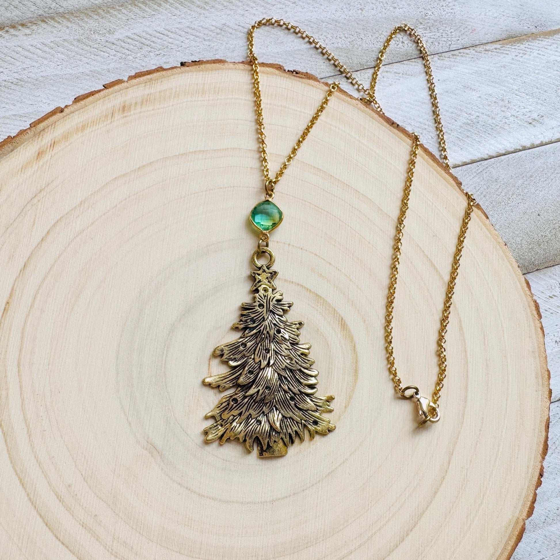 Christmas Tree Necklace, Aura Quartz Necklace, Boho Necklace, Geometric Jewelry, Friend Gifts for Women, Christmas Gifts for Aunt, Tree Art