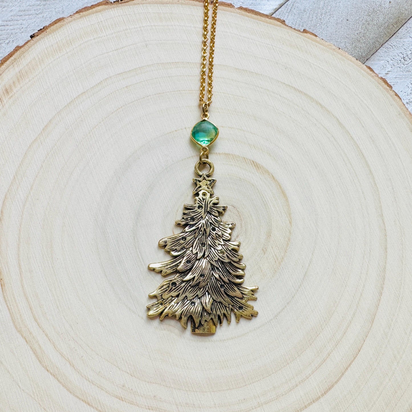 Christmas Tree Necklace, Aura Quartz Necklace, Boho Necklace, Geometric Jewelry, Friend Gifts for Women, Christmas Gifts for Aunt, Tree Art