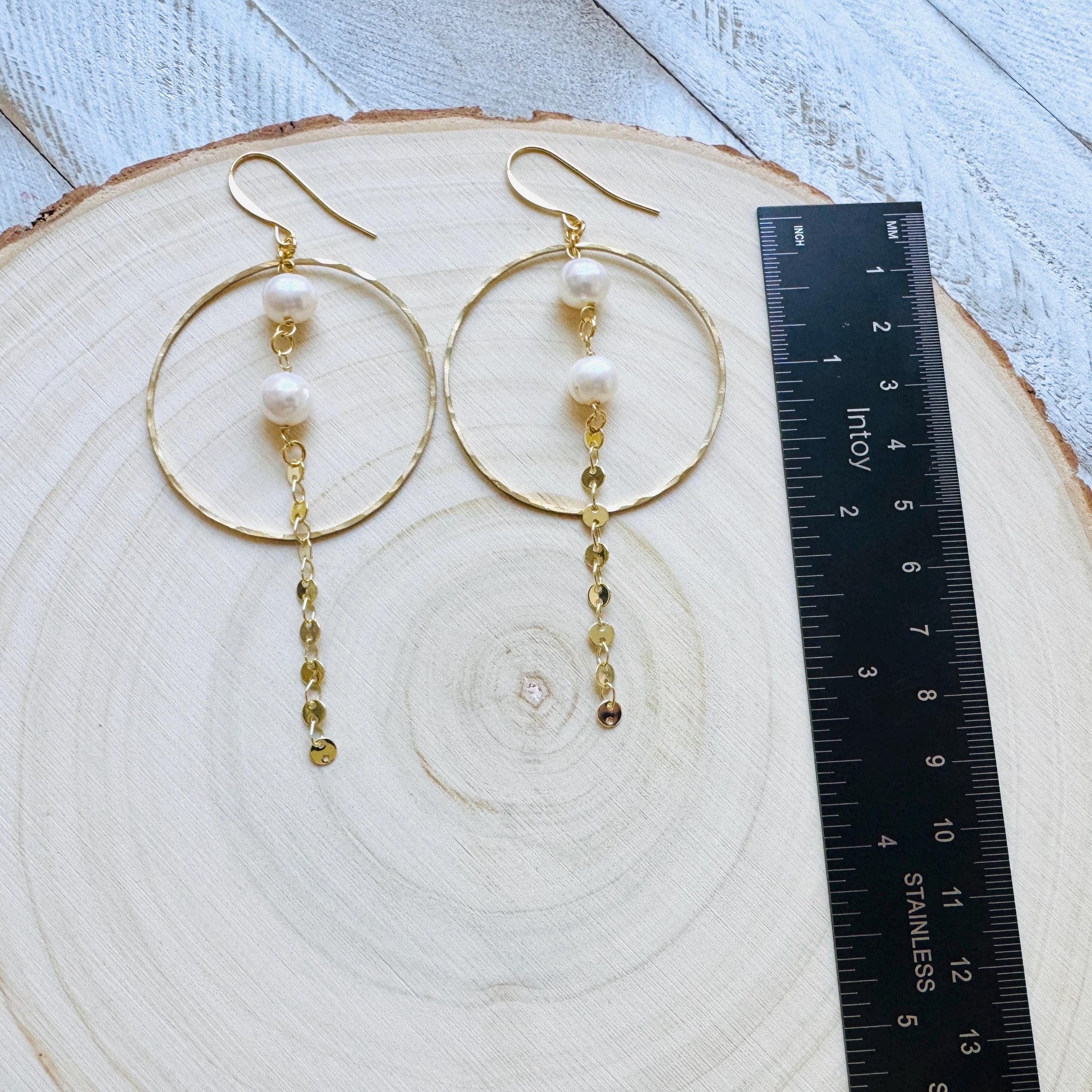 Pearl Earrings, Geometric Jewelry, Pearl Hoops, Beach Lover Jewelry, Best Gift for Mom, Boho Earrings for Wedding, Teen Girl Gifts