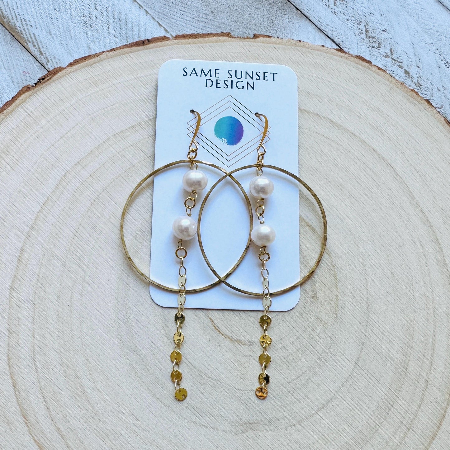 Pearl Earrings, Geometric Jewelry, Pearl Hoops, Beach Lover Jewelry, Best Gift for Mom, Boho Earrings for Wedding, Teen Girl Gifts
