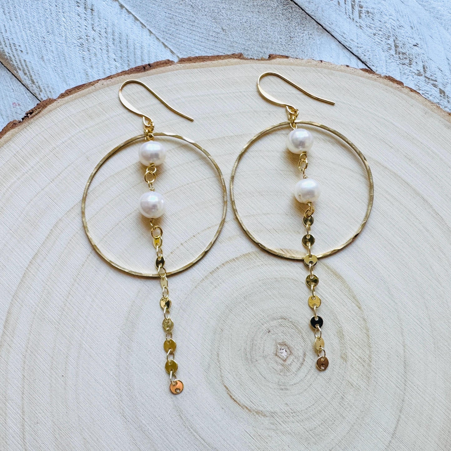 Pearl Earrings, Geometric Jewelry, Pearl Hoops, Beach Lover Jewelry, Best Gift for Mom, Boho Earrings for Wedding, Teen Girl Gifts