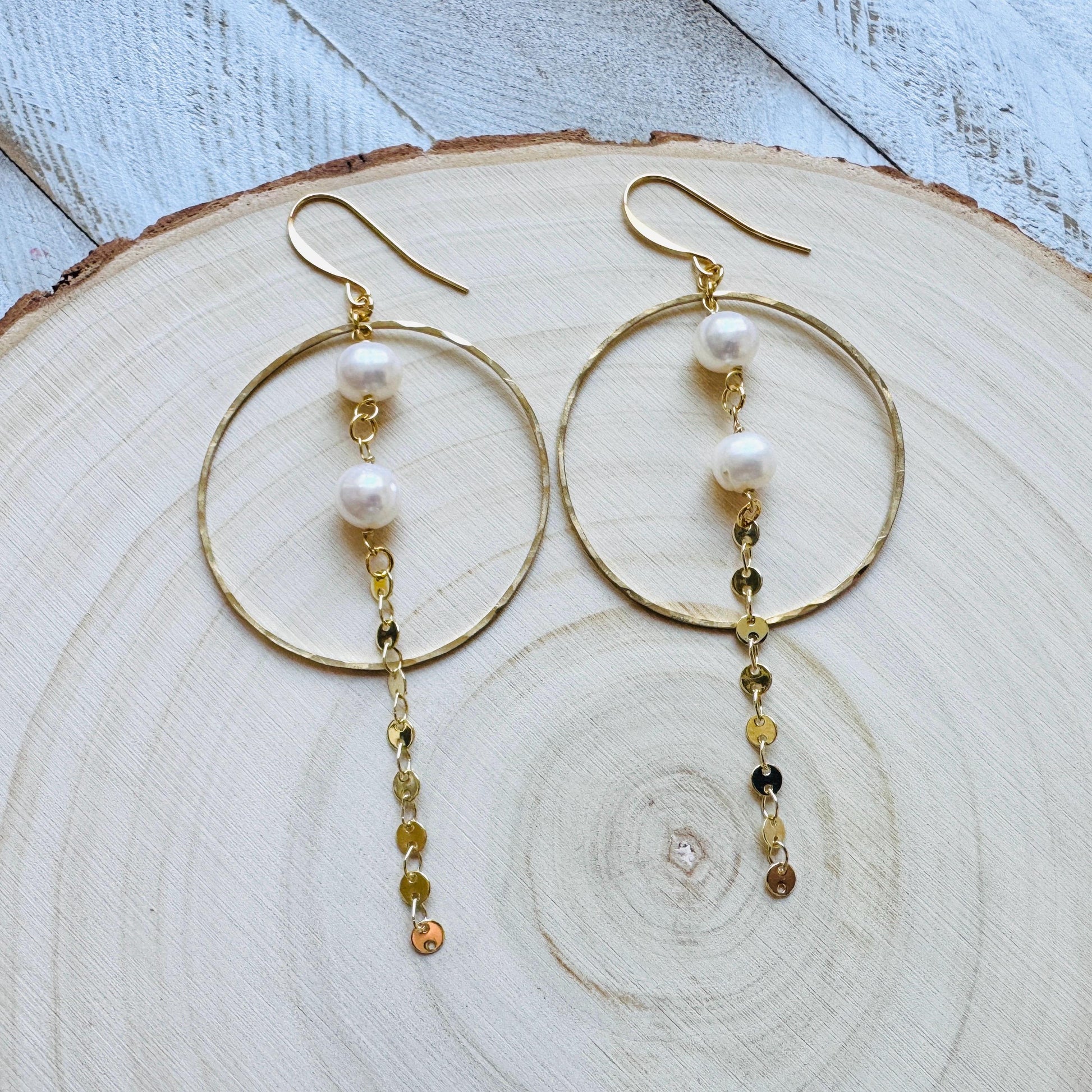 Pearl Earrings, Geometric Jewelry, Pearl Hoops, Beach Lover Jewelry, Best Gift for Mom, Boho Earrings for Wedding, Teen Girl Gifts