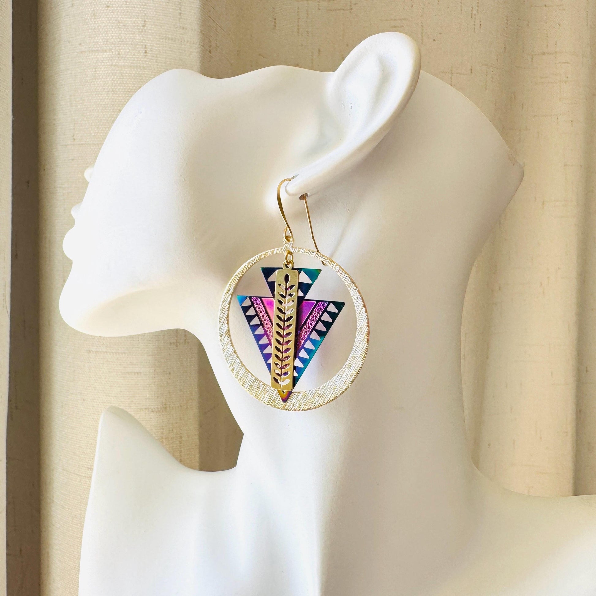 Triangle Earrings, Leaf Earrings, Celestial Earrings Gold, Fairycore Jewelry Gold, Whimsical Gifts, Xmas Gifts for Coworkers, Boho Chic