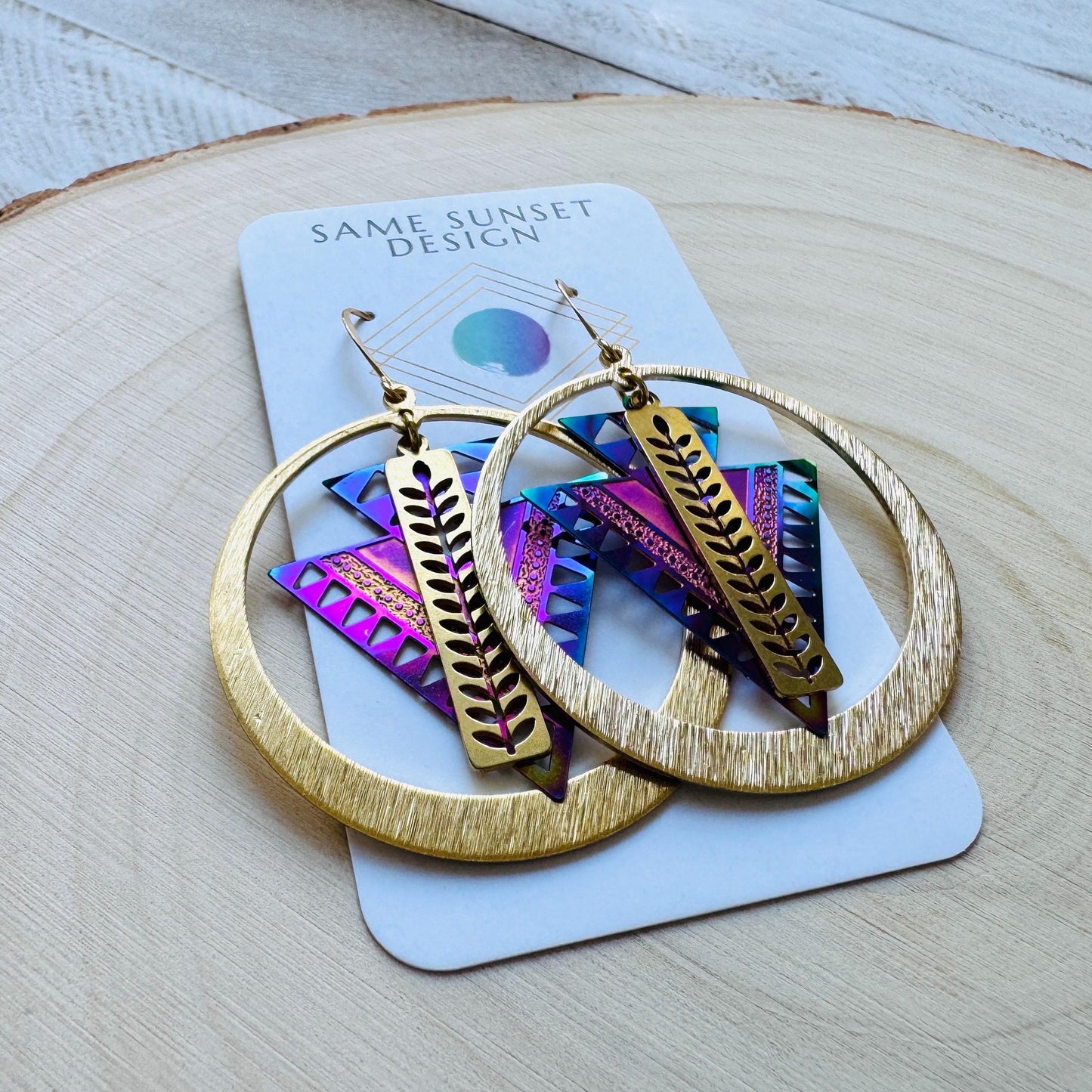 Triangle Earrings, Leaf Earrings, Celestial Earrings Gold, Fairycore Jewelry Gold, Whimsical Gifts, Xmas Gifts for Coworkers, Boho Chic