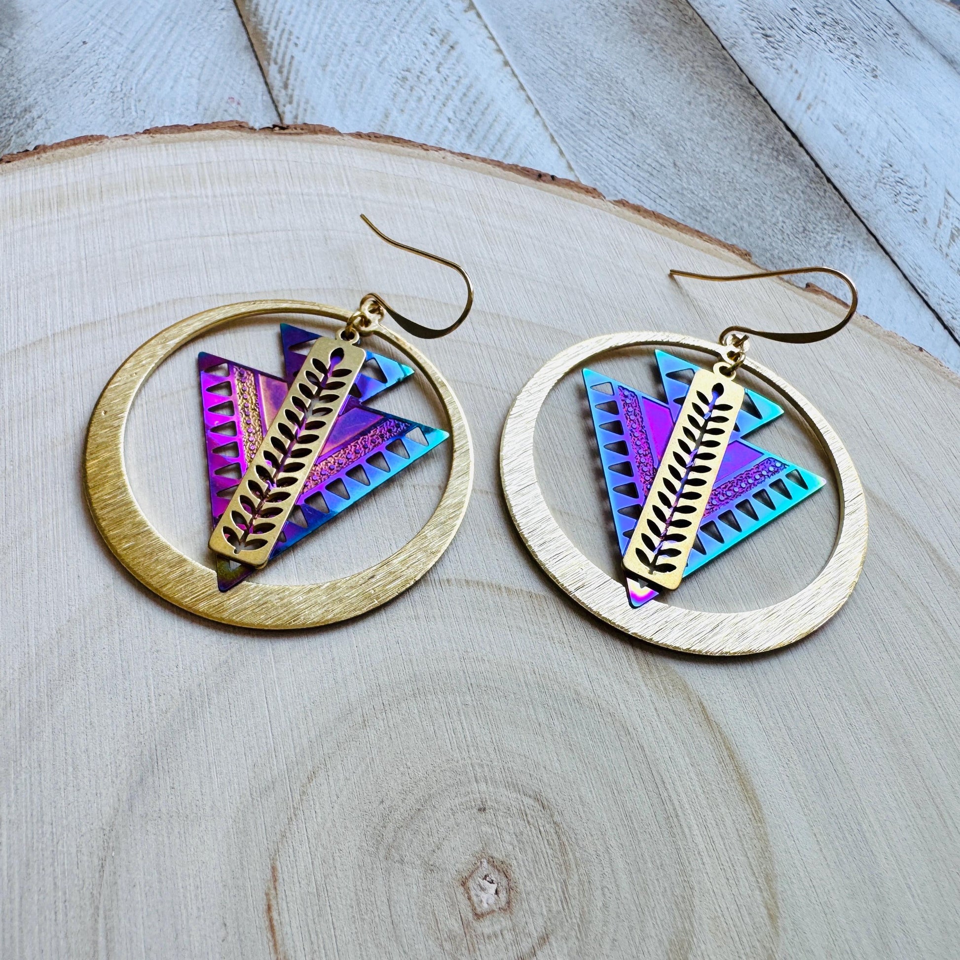 Triangle Earrings, Leaf Earrings, Celestial Earrings Gold, Fairycore Jewelry Gold, Whimsical Gifts, Xmas Gifts for Coworkers, Boho Chic