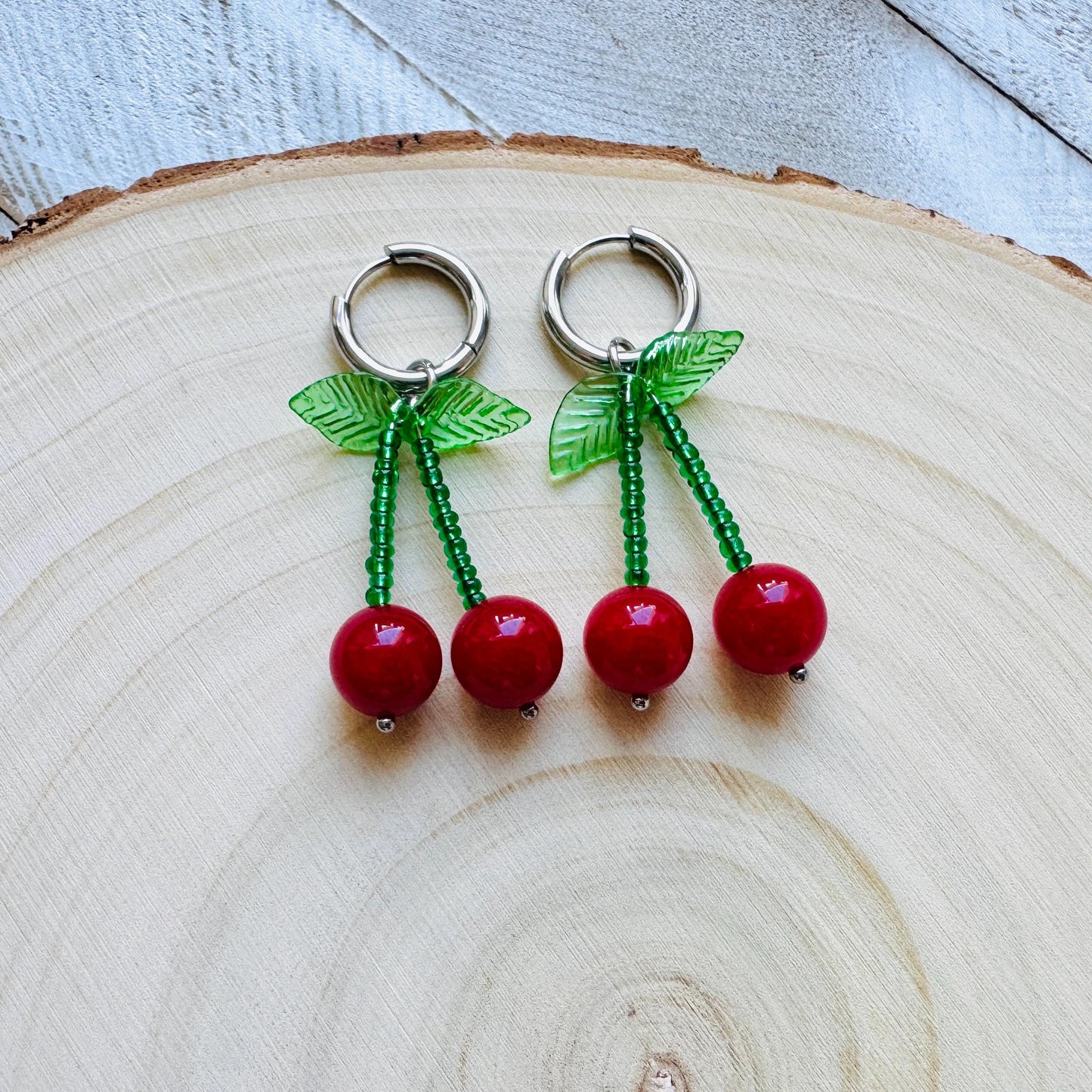Cherry Earrings, Cherries, Huggie Hoops, Stainless Steel, Cottagecore Jewelry, 80s Vibes, Fruit Earrings, Coquette Gifts for Friend