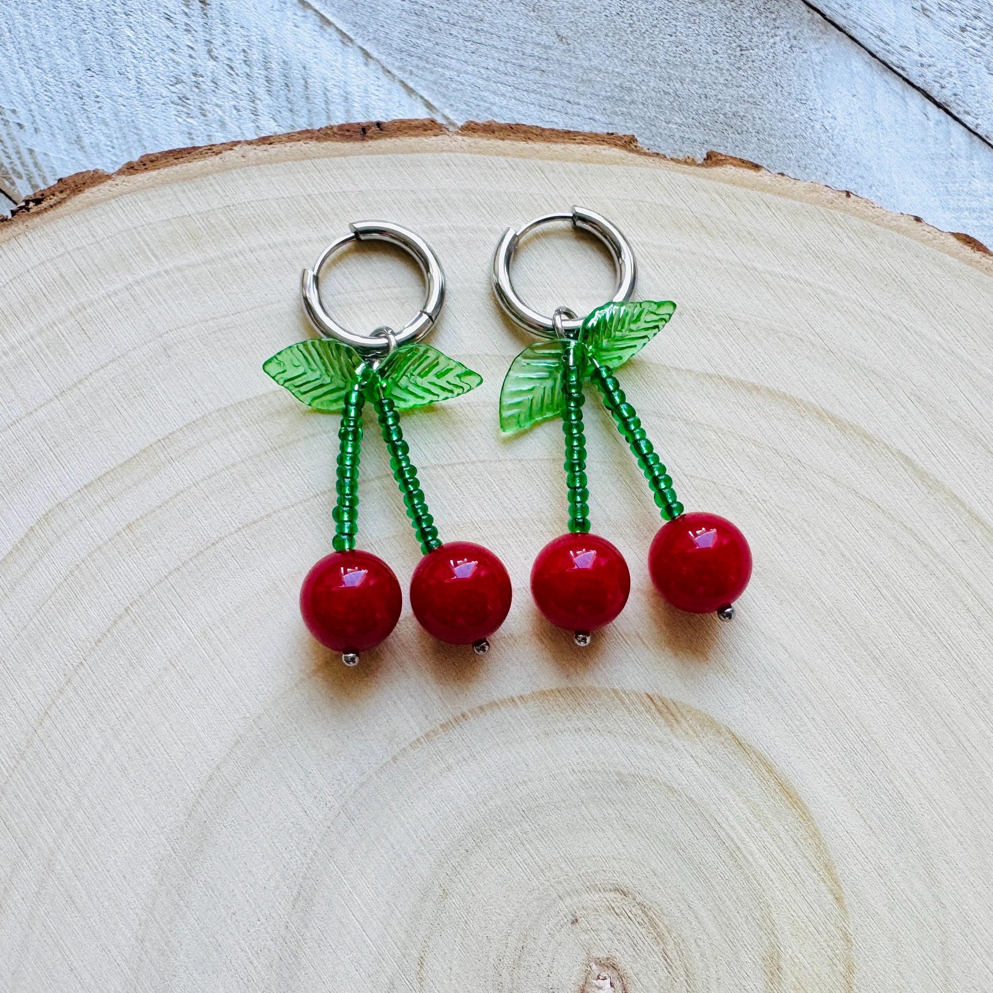 Cherry Earrings, Cherries, Huggie Hoops, Stainless Steel, Cottagecore Jewelry, 80s Vibes, Fruit Earrings, Coquette Gifts for Friend