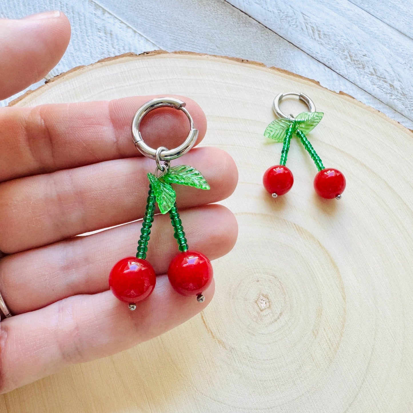 Cherry Earrings, Cherries, Huggie Hoops, Stainless Steel, Cottagecore Jewelry, 80s Vibes, Fruit Earrings, Coquette Gifts for Friend