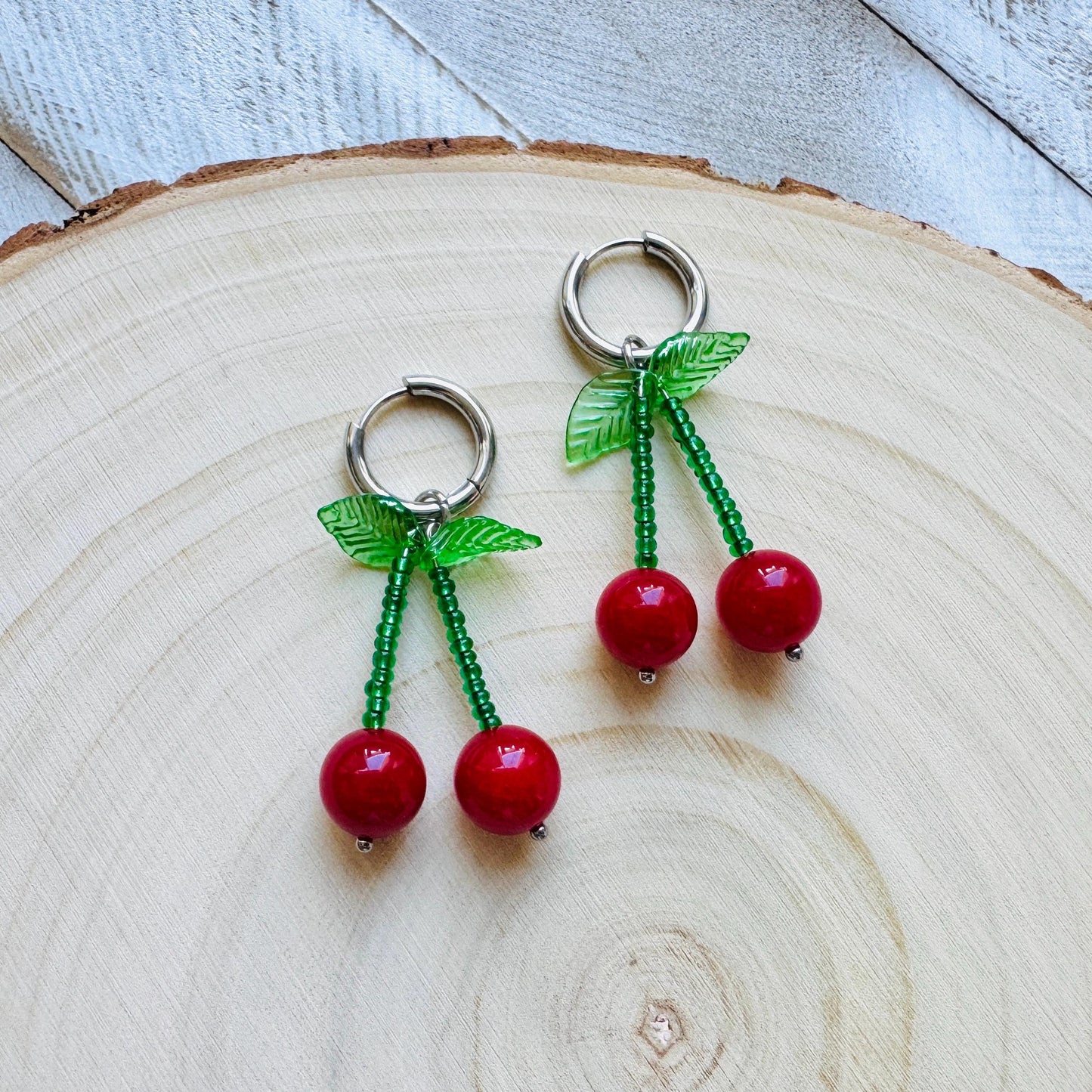 Cherry Earrings, Cherries, Huggie Hoops, Stainless Steel, Cottagecore Jewelry, 80s Vibes, Fruit Earrings, Coquette Gifts for Friend