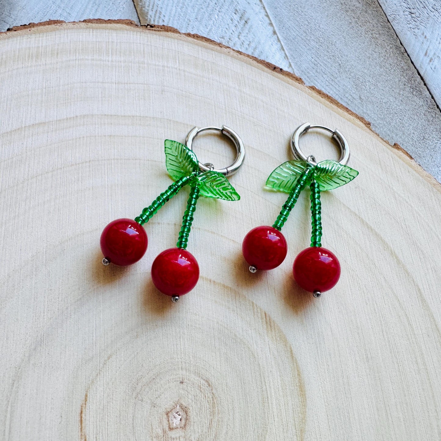 Cherry Earrings, Cherries, Huggie Hoops, Stainless Steel, Cottagecore Jewelry, 80s Vibes, Fruit Earrings, Coquette Gifts for Friend