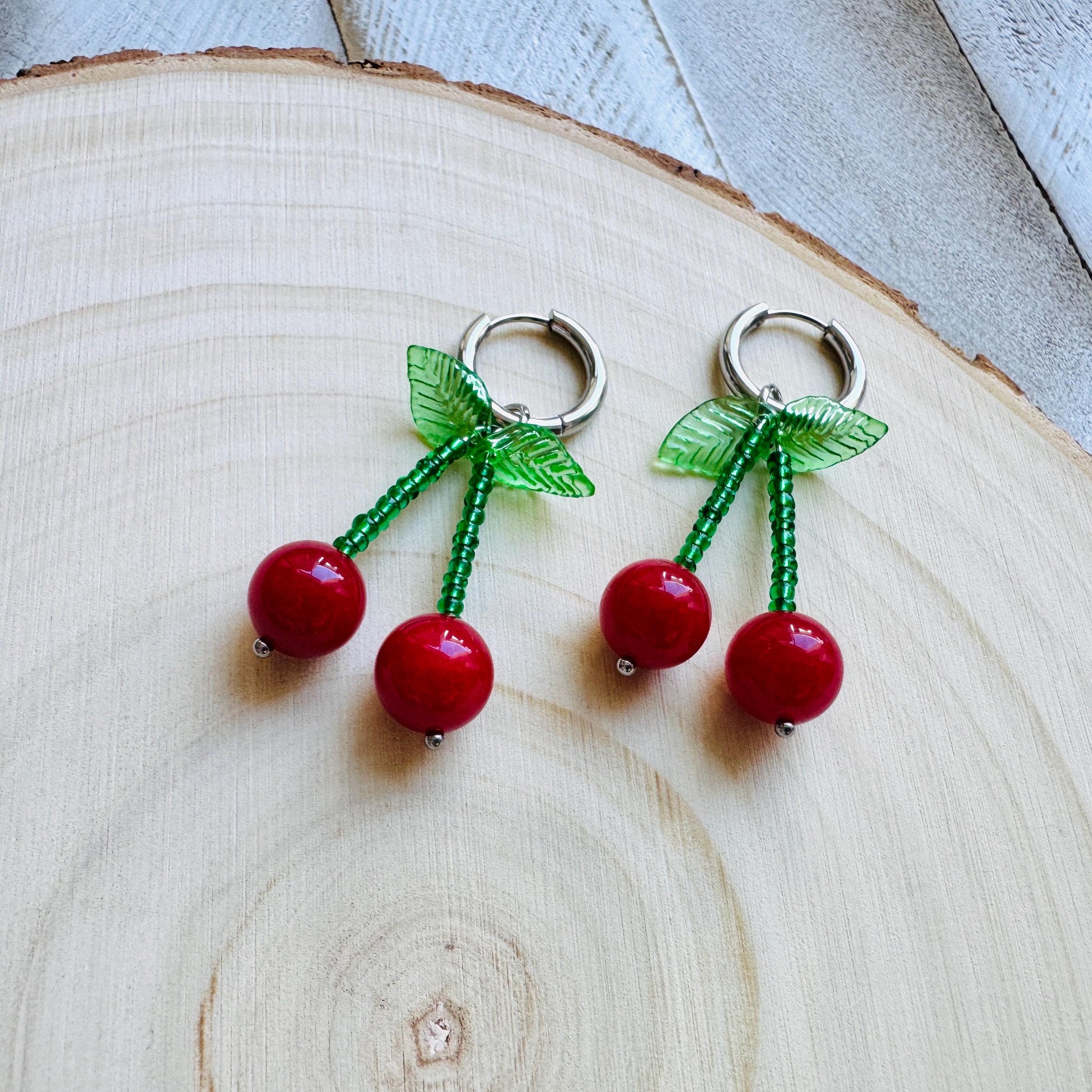 Cherry Earrings, Cherries, Huggie Hoops, Stainless Steel, Cottagecore Jewelry, 80s Vibes, Fruit Earrings, Coquette Gifts for Friend