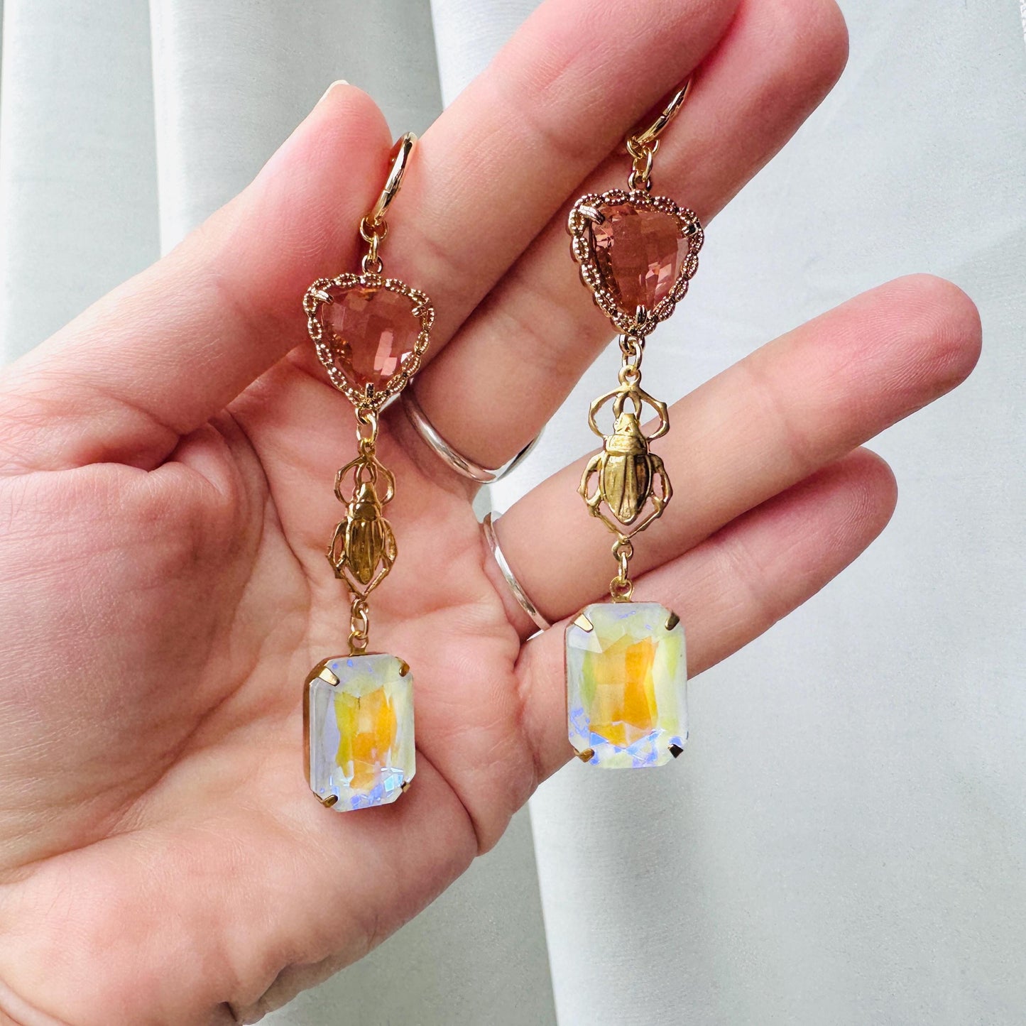 Heart Earrings Gold, Beetle Earrings, Boho Hippie Jewely, Huggie Hoops, Coquette Jewelry, Galentine’s Gift for Friends, Whimsical Gifts