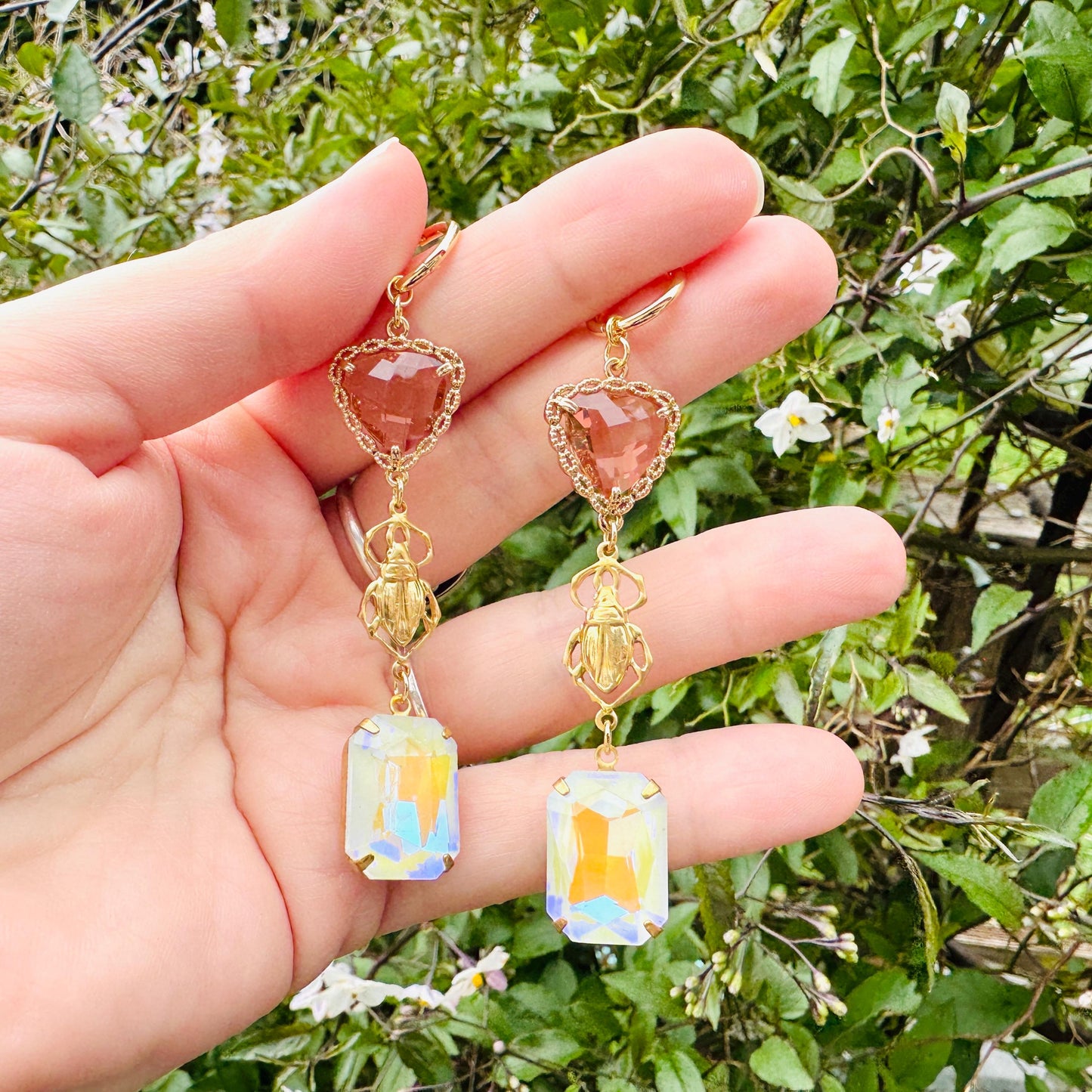 Heart Earrings Gold, Beetle Earrings, Boho Hippie Jewely, Huggie Hoops, Coquette Jewelry, Galentine’s Gift for Friends, Whimsical Gifts
