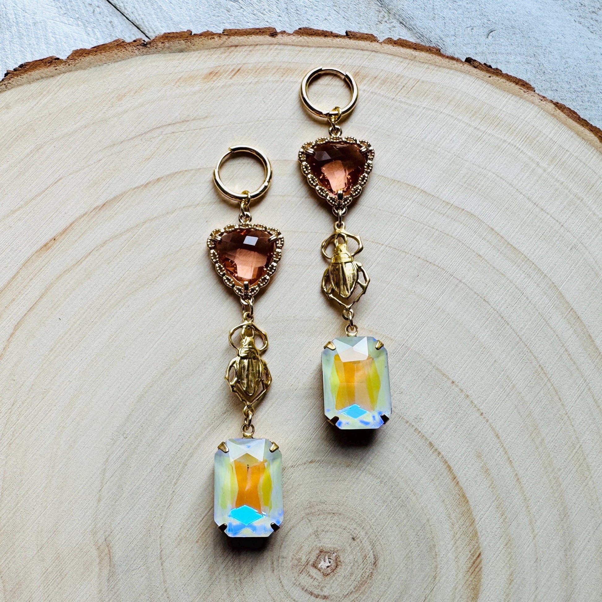 Heart Earrings Gold, Beetle Earrings, Boho Hippie Jewely, Huggie Hoops, Coquette Jewelry, Galentine’s Gift for Friends, Whimsical Gifts