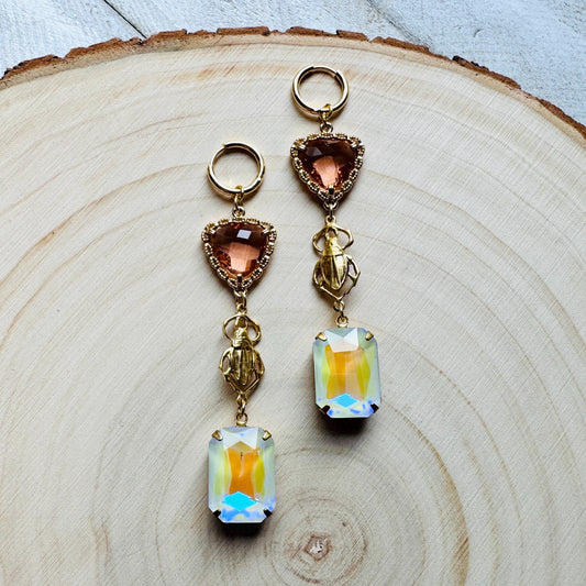 Heart Earrings Gold, Beetle Earrings, Boho Hippie Jewely, Huggie Hoops, Coquette Jewelry, Galentine’s Gift for Friends, Whimsical Gifts