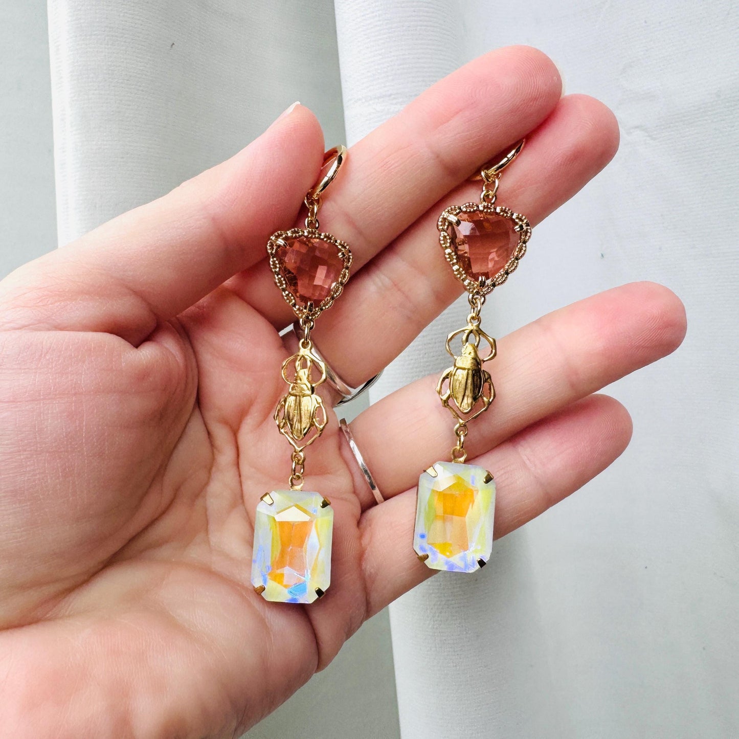 Heart Earrings Gold, Beetle Earrings, Boho Hippie Jewely, Huggie Hoops, Coquette Jewelry, Galentine’s Gift for Friends, Whimsical Gifts