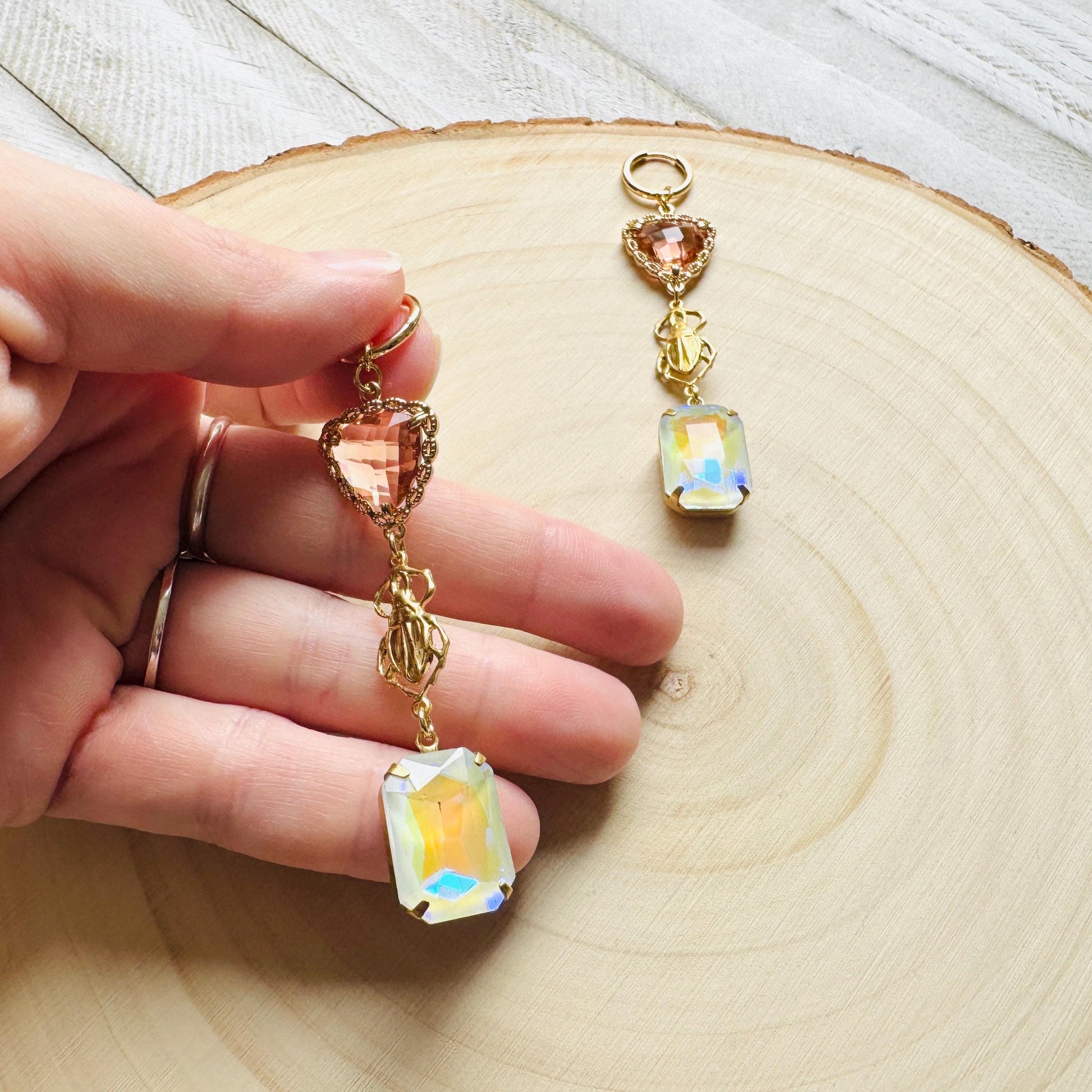Heart Earrings Gold, Beetle Earrings, Boho Hippie Jewely, Huggie Hoops, Coquette Jewelry, Galentine’s Gift for Friends, Whimsical Gifts