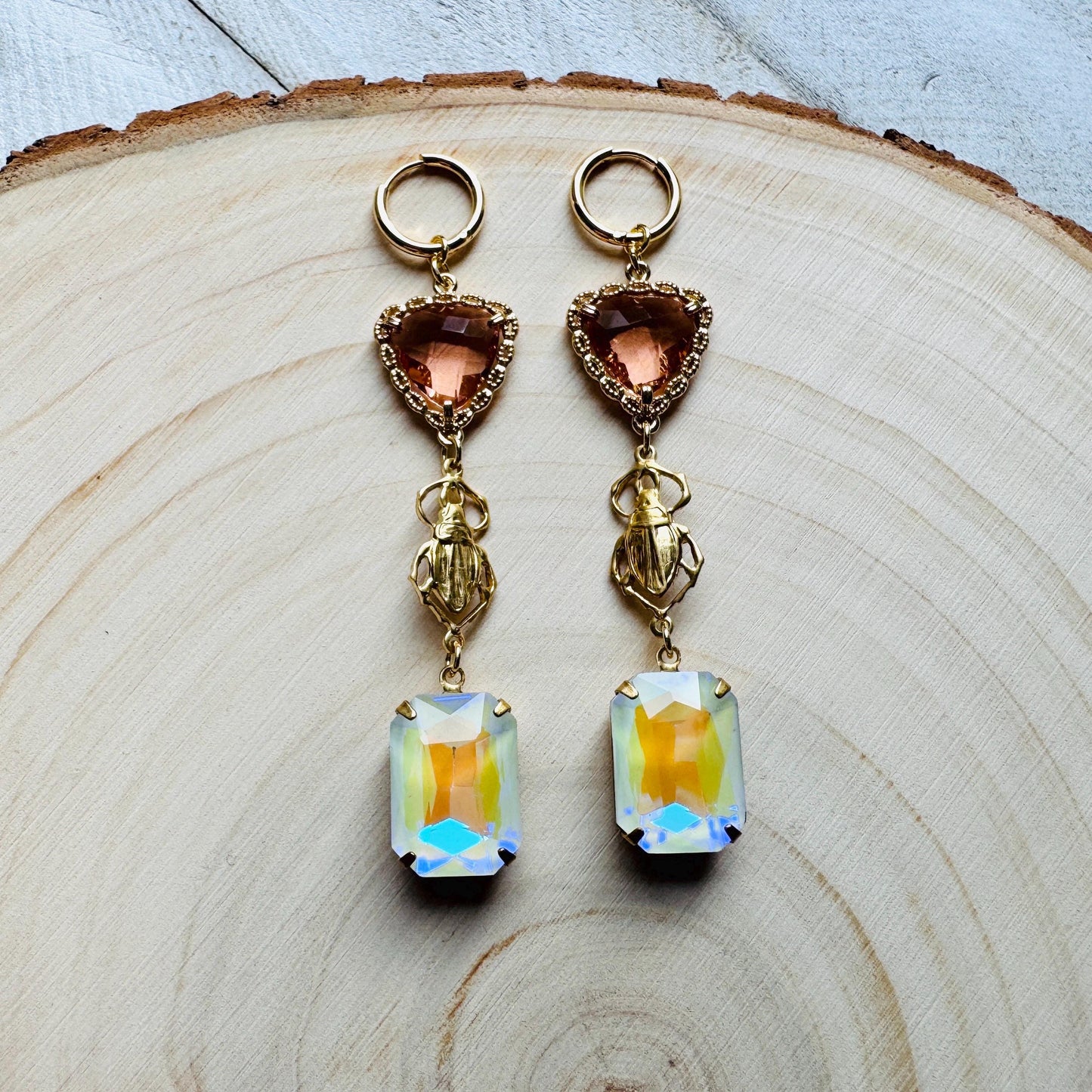 Heart Earrings Gold, Beetle Earrings, Boho Hippie Jewely, Huggie Hoops, Coquette Jewelry, Galentine’s Gift for Friends, Whimsical Gifts