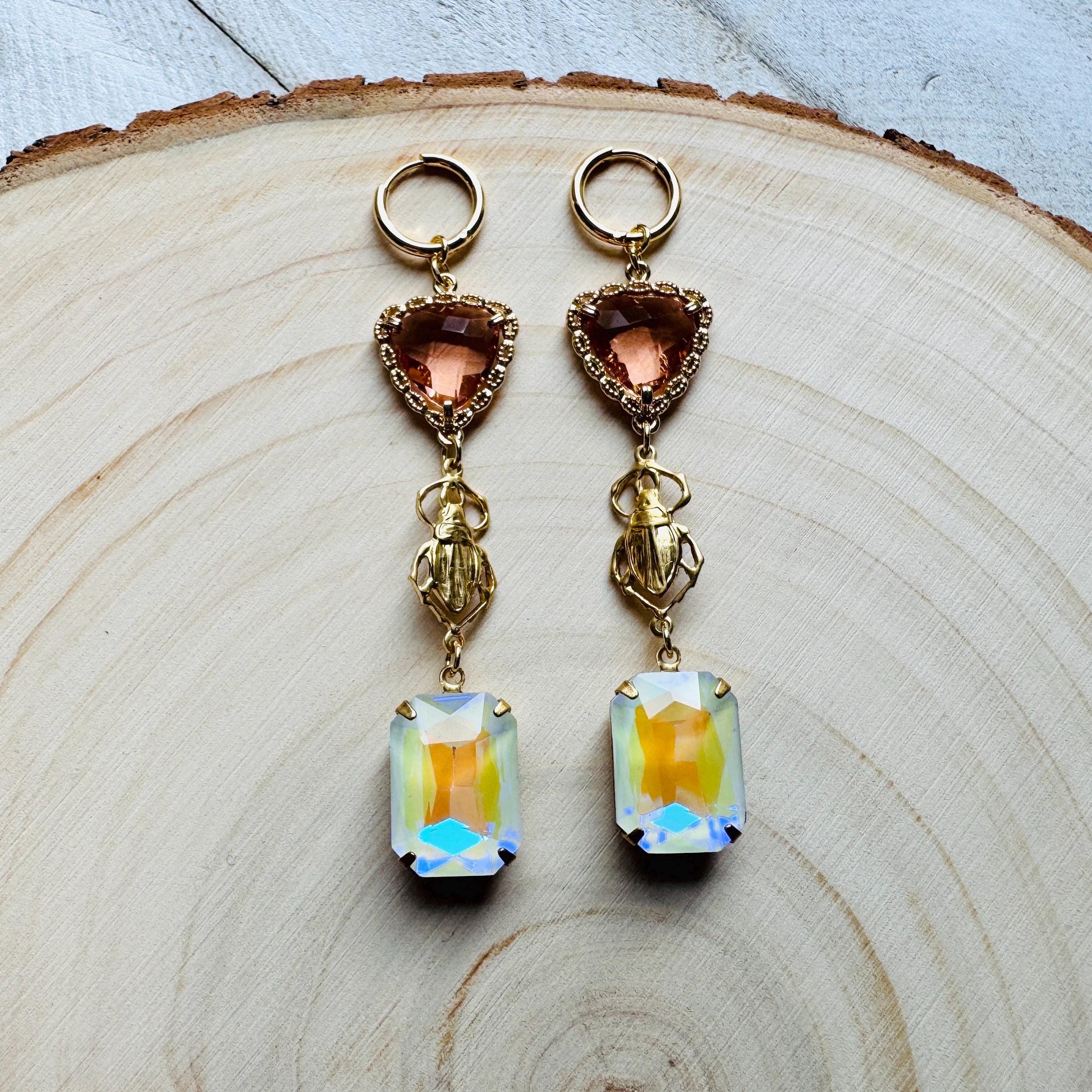 Heart Earrings Gold, Beetle Earrings, Boho Hippie Jewely, Huggie Hoops, Coquette Jewelry, Galentine’s Gift for Friends, Whimsical Gifts