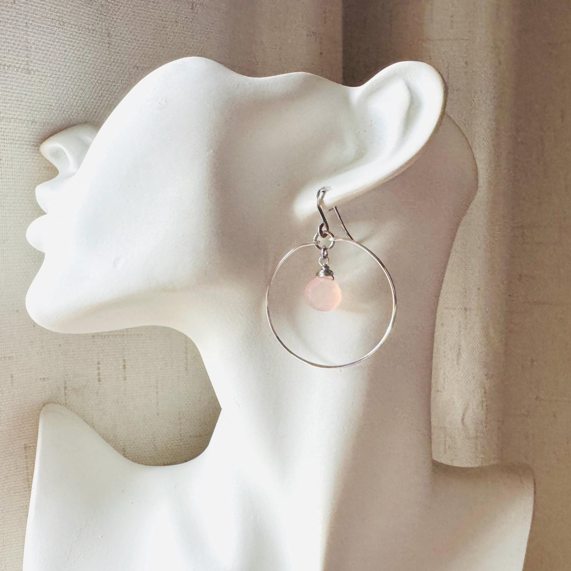 Pink Chalcedony Earrings, Boho Hoops, Minimalistic Witchy Jewelry, Natural Stone Jewelry, Best Friend Valentines Gift, Goth Girl Gifts