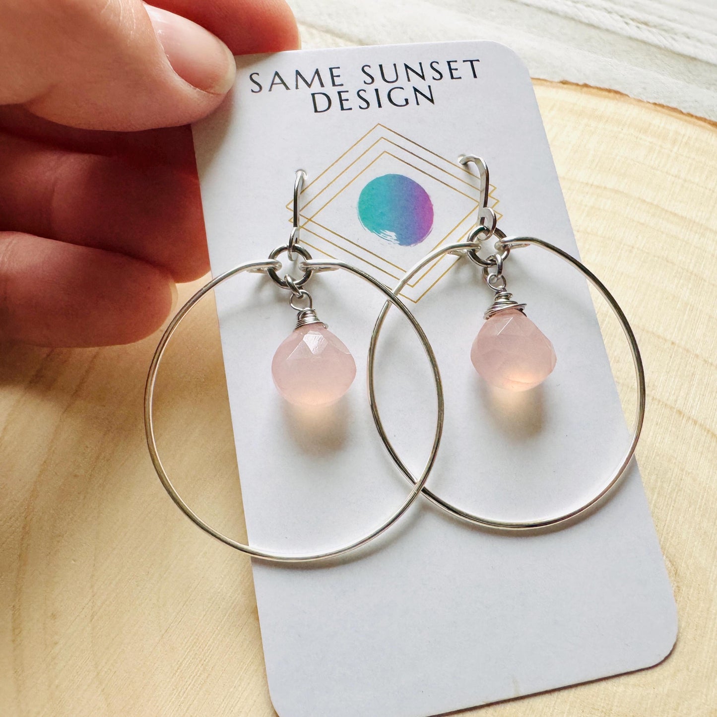 Pink Chalcedony Earrings, Boho Hoops, Minimalistic Witchy Jewelry, Natural Stone Jewelry, Best Friend Valentines Gift, Goth Girl Gifts