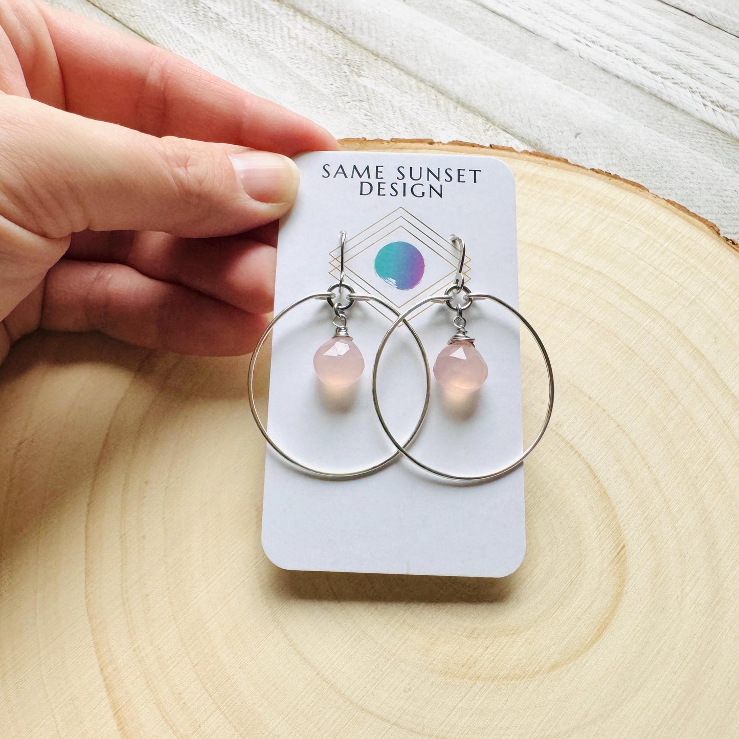 Pink Chalcedony Earrings, Boho Hoops, Minimalistic Witchy Jewelry, Natural Stone Jewelry, Best Friend Valentines Gift, Goth Girl Gifts