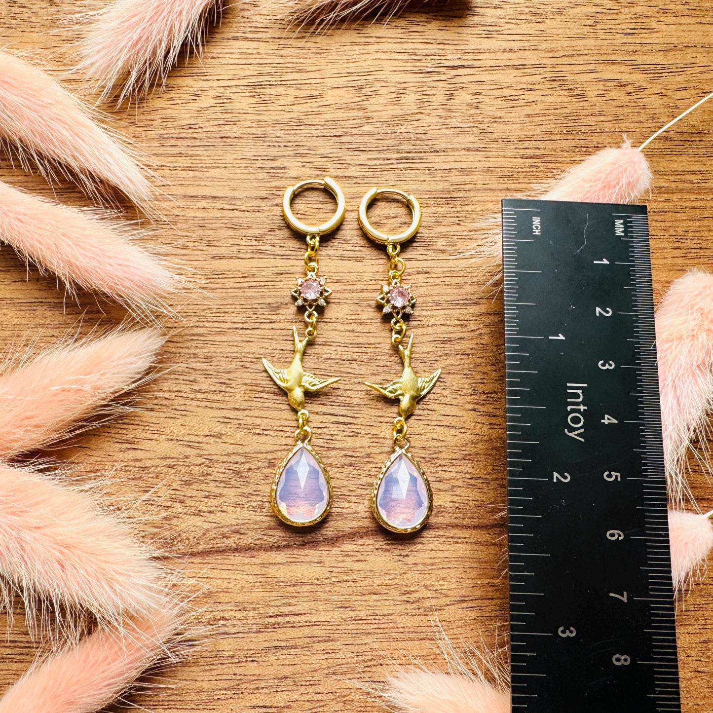 Bird Earrings, Pink Earrings, Fairycore Jewelry Gold, Science Teacher Gift, Bridal Jewelry, Boho Chic Earrings, Galentines Gift for Friends