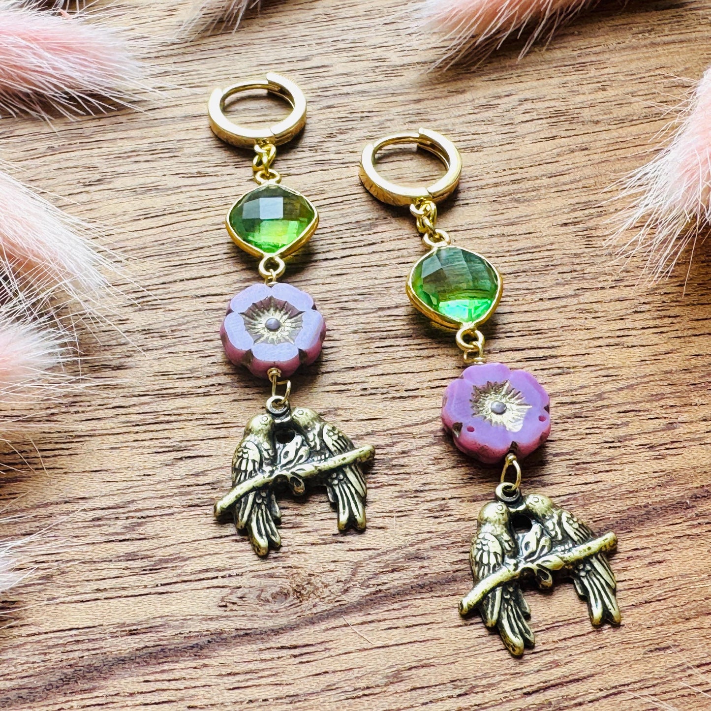 Bird Earrings, Flower Jewelry, Fairycore Jewelry Gold, Science Teacher Gift, Bridal Jewelry, Boho Chic Earrings, Galentines Gift for Friends