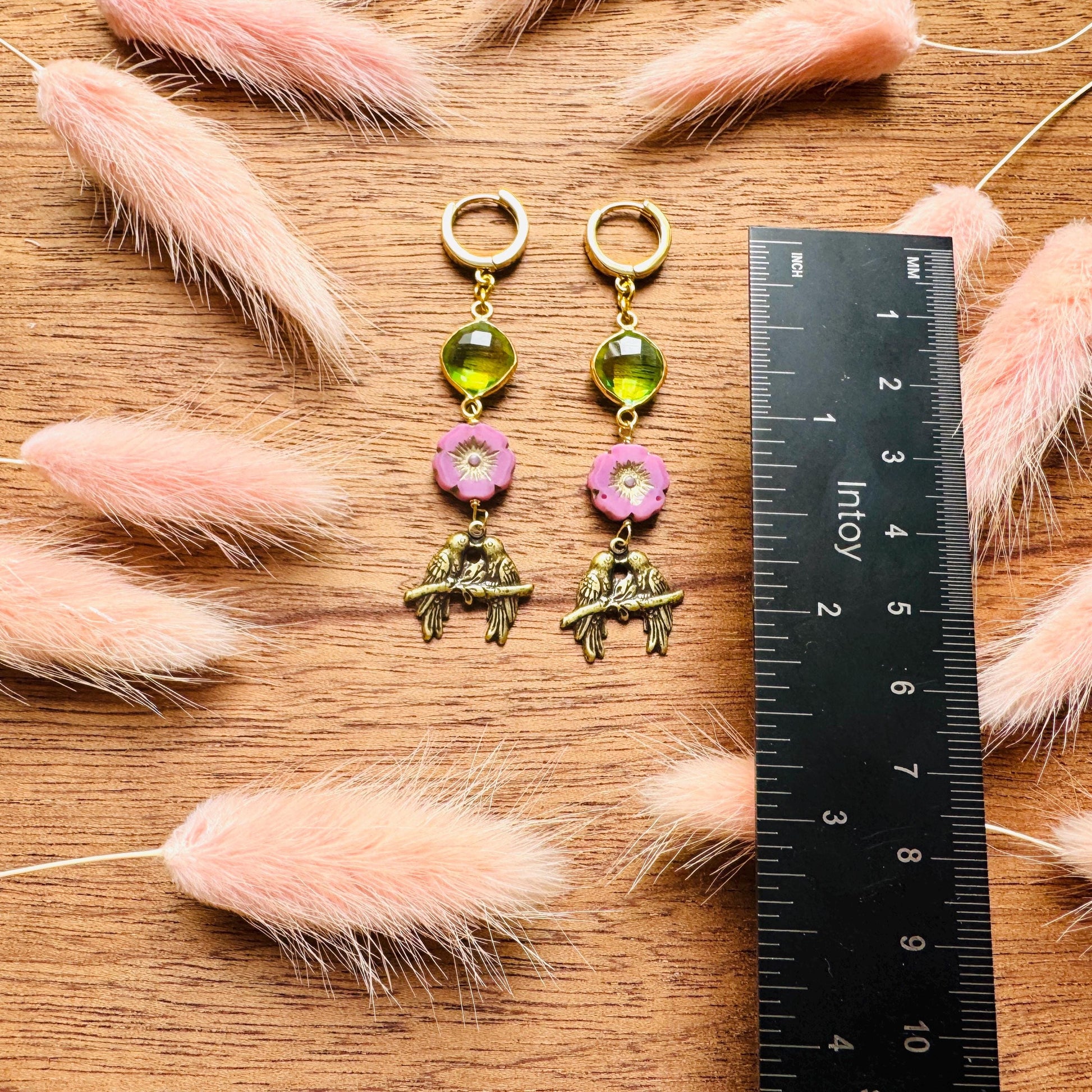 Bird Earrings, Flower Jewelry, Fairycore Jewelry Gold, Science Teacher Gift, Bridal Jewelry, Boho Chic Earrings, Galentines Gift for Friends