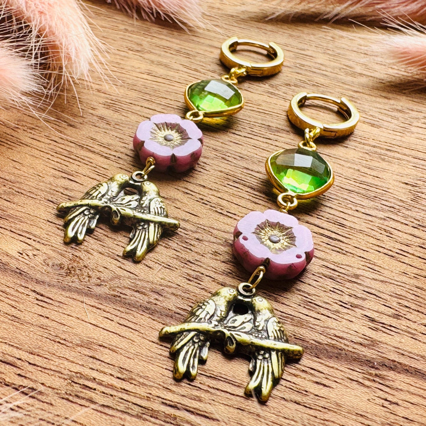 Bird Earrings, Flower Jewelry, Fairycore Jewelry Gold, Science Teacher Gift, Bridal Jewelry, Boho Chic Earrings, Galentines Gift for Friends