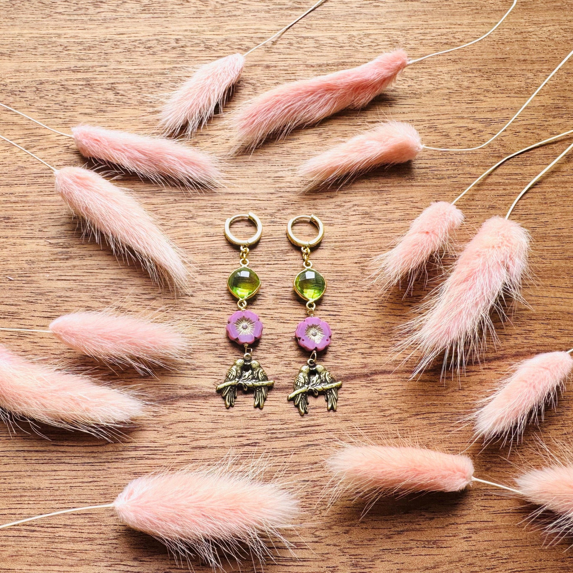 Bird Earrings, Flower Jewelry, Fairycore Jewelry Gold, Science Teacher Gift, Bridal Jewelry, Boho Chic Earrings, Galentines Gift for Friends