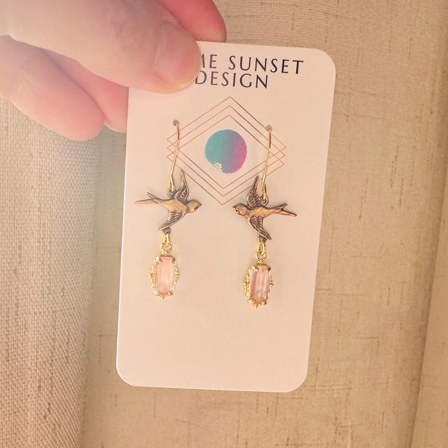 Bird Earrings, Flower Jewelry, Pink Earrings, Fairycore Jewelry Gold, Bridal Jewelry, Boho Chic Earrings, Galentines Gift for Friends