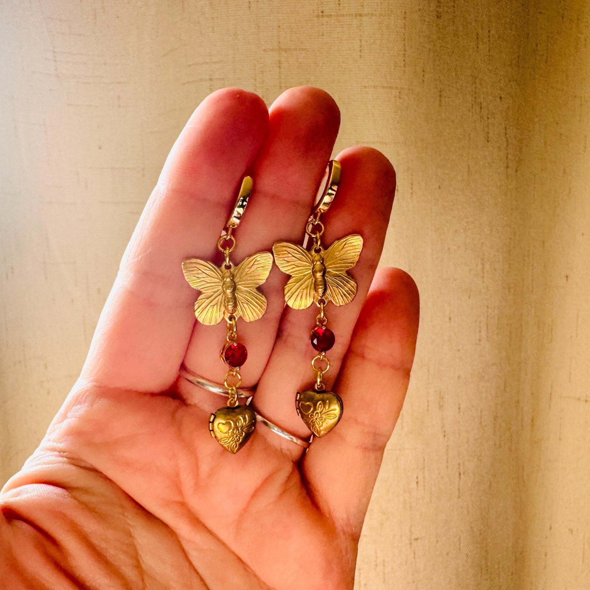 Heart Earrings Gold, Butterfly Earrings, Locket Earrings, Boho Hippie Jewelry, Boho Chic Earrings, Huggie Hoops, Galentines Gift for Friends